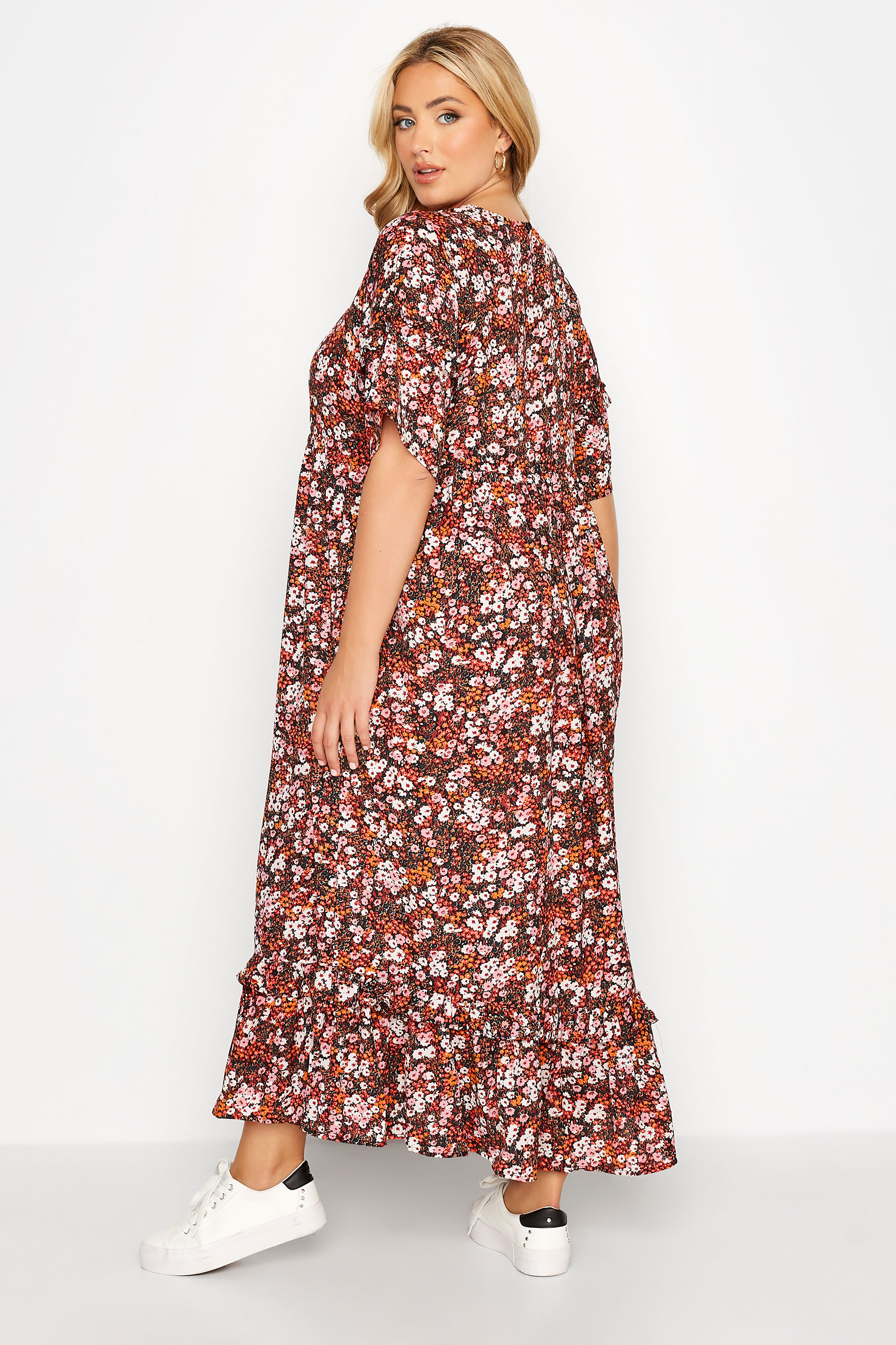 Plus Size Black Ditsy Print Smock Maxi Dress | Yours Clothing 3