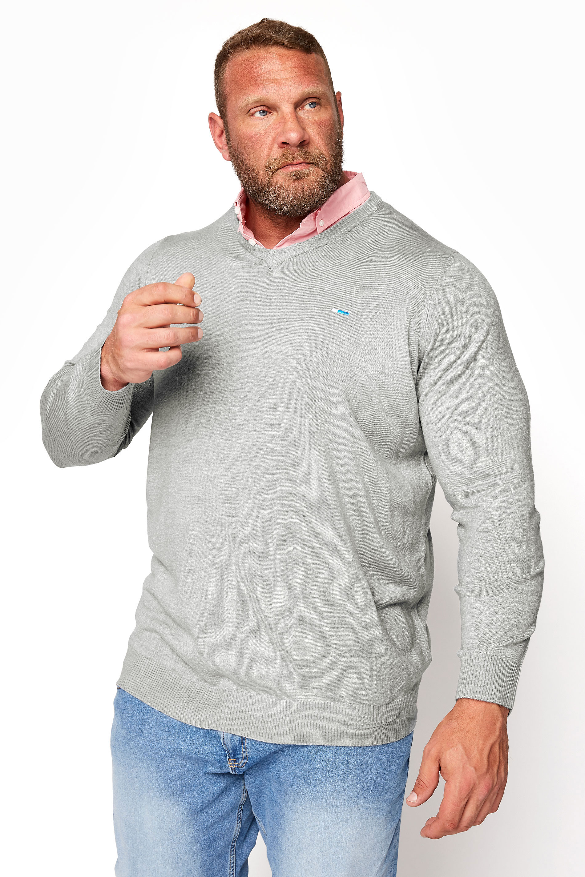 BadRhino Big & Tall Light Grey & Pink Essential Mock Shirt Jumper 1