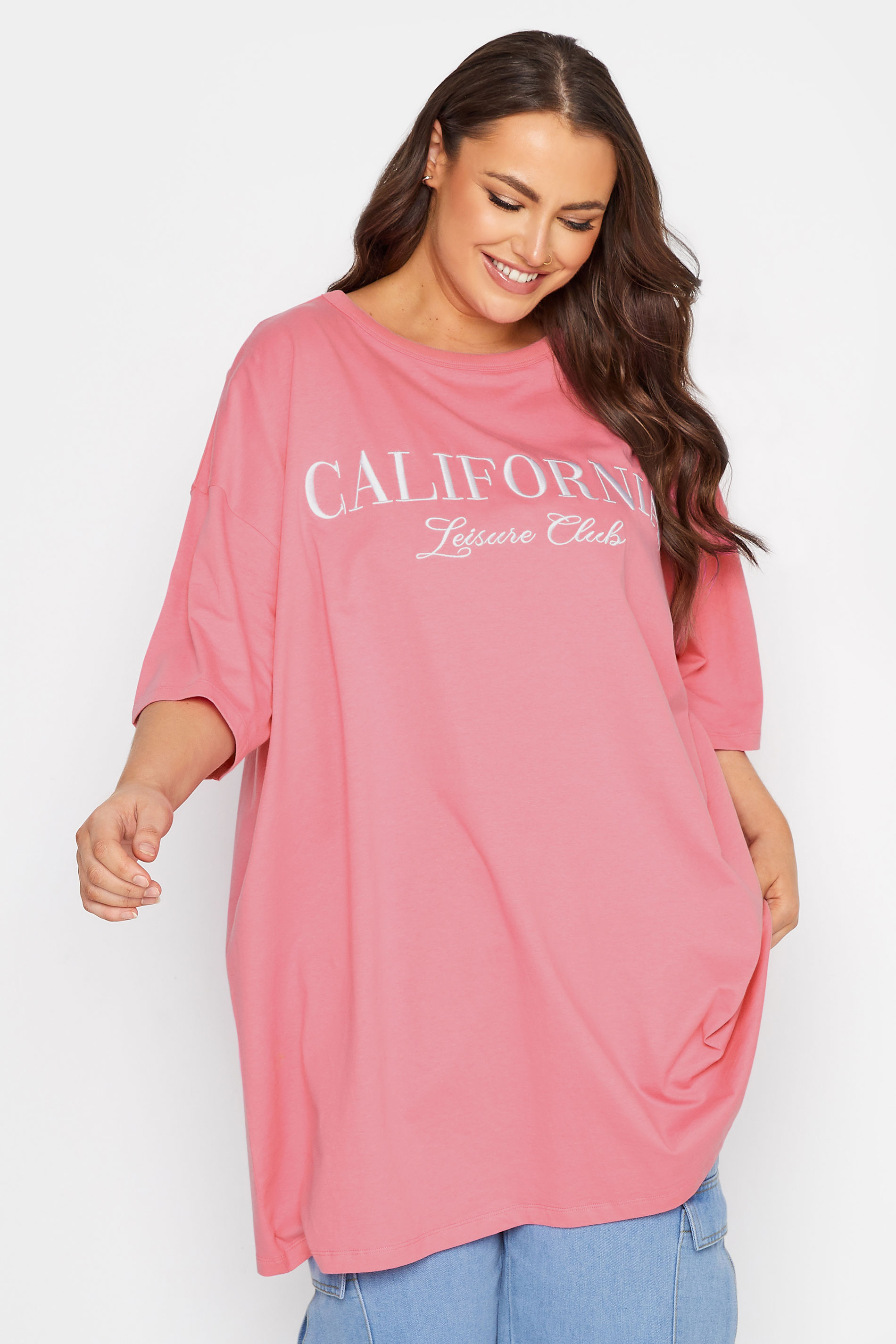 YOURS Plus Size Curve Pink 'California' Tunic T-Shirt | Yours Clothing  1