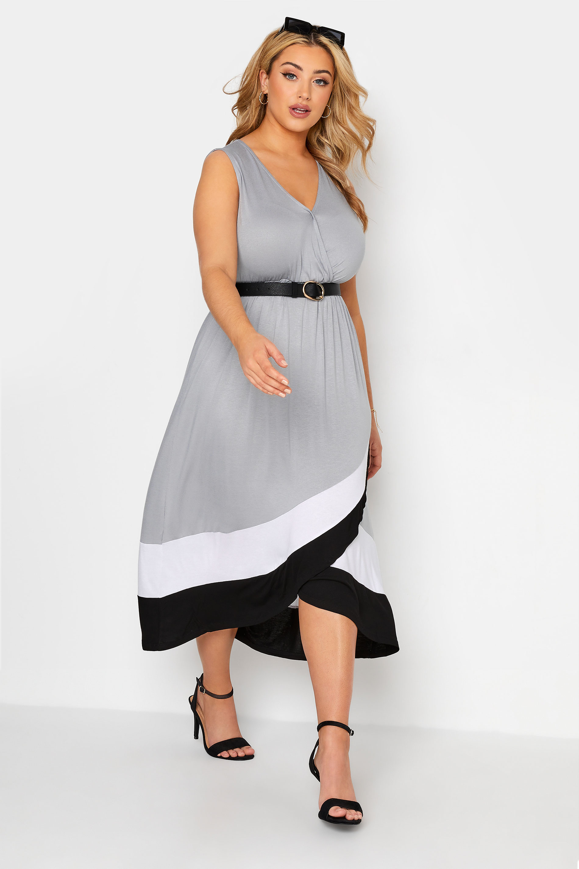 Plus Size Grey Colour Block Wrap Midaxi Dress | Yours Clothing
