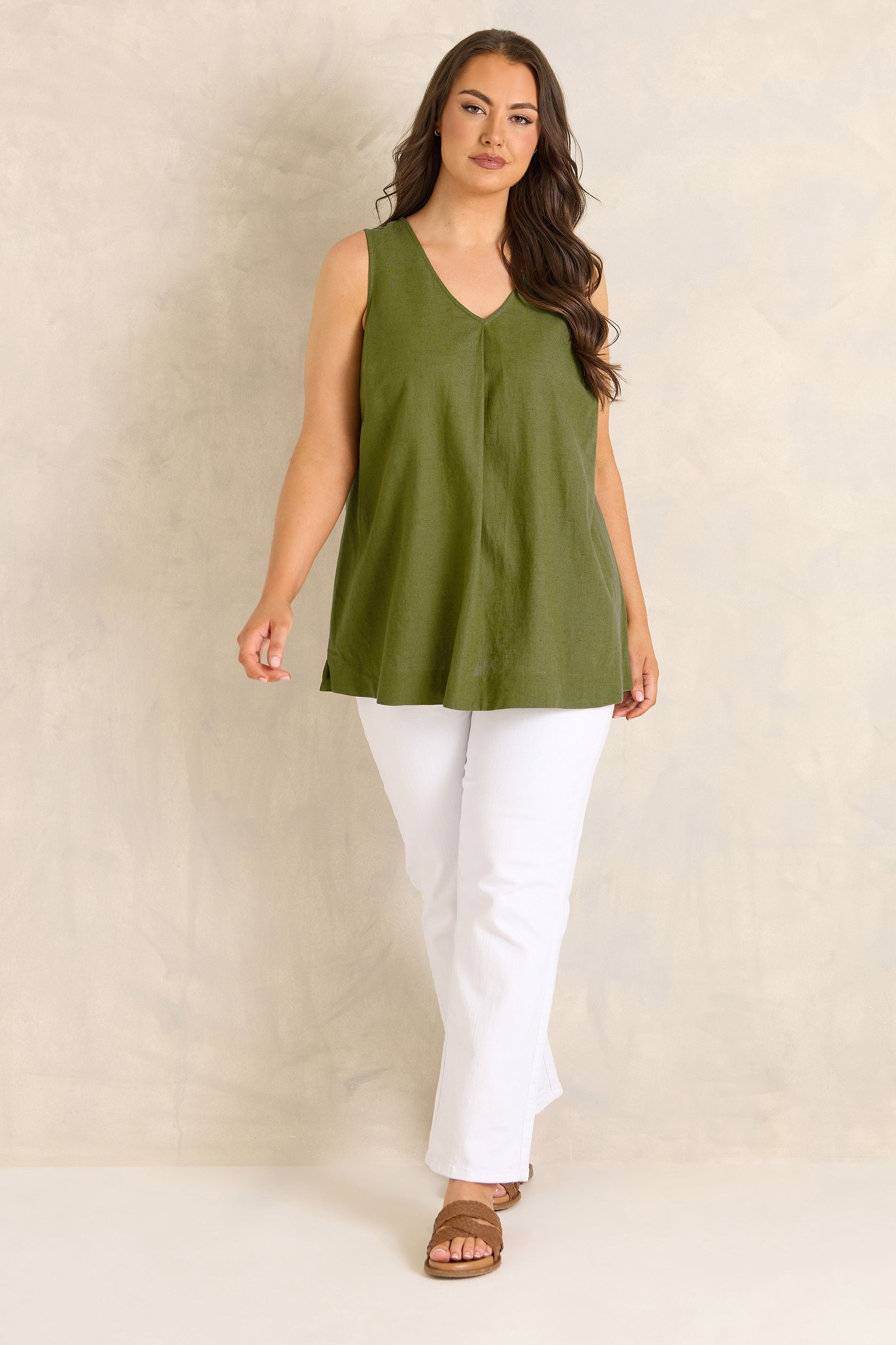 EVANS Plus Size Green Linen Vest Top | Evans 2