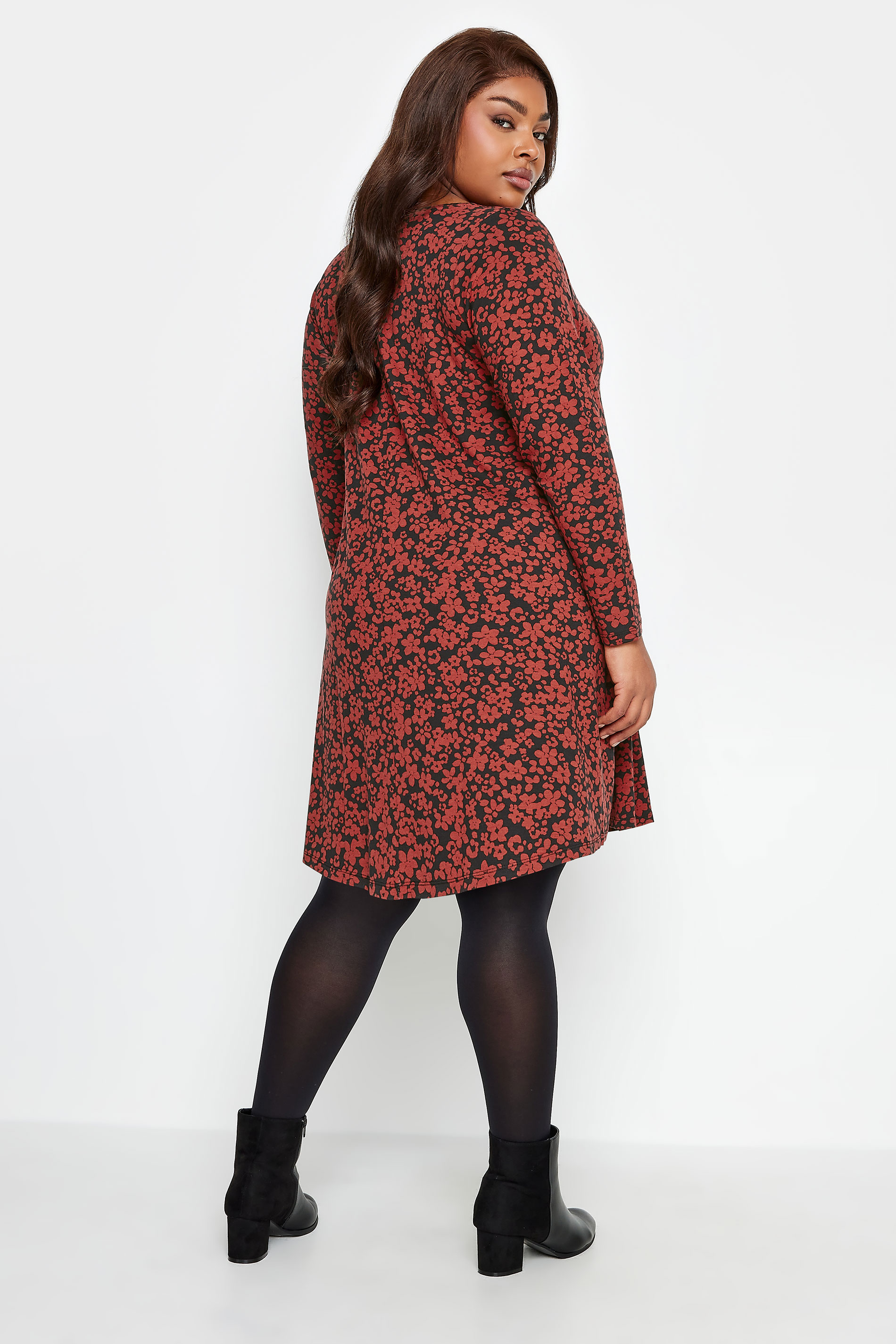 YOURS Curve Red and Black Floral Mini Dress | Yours Clothing 3