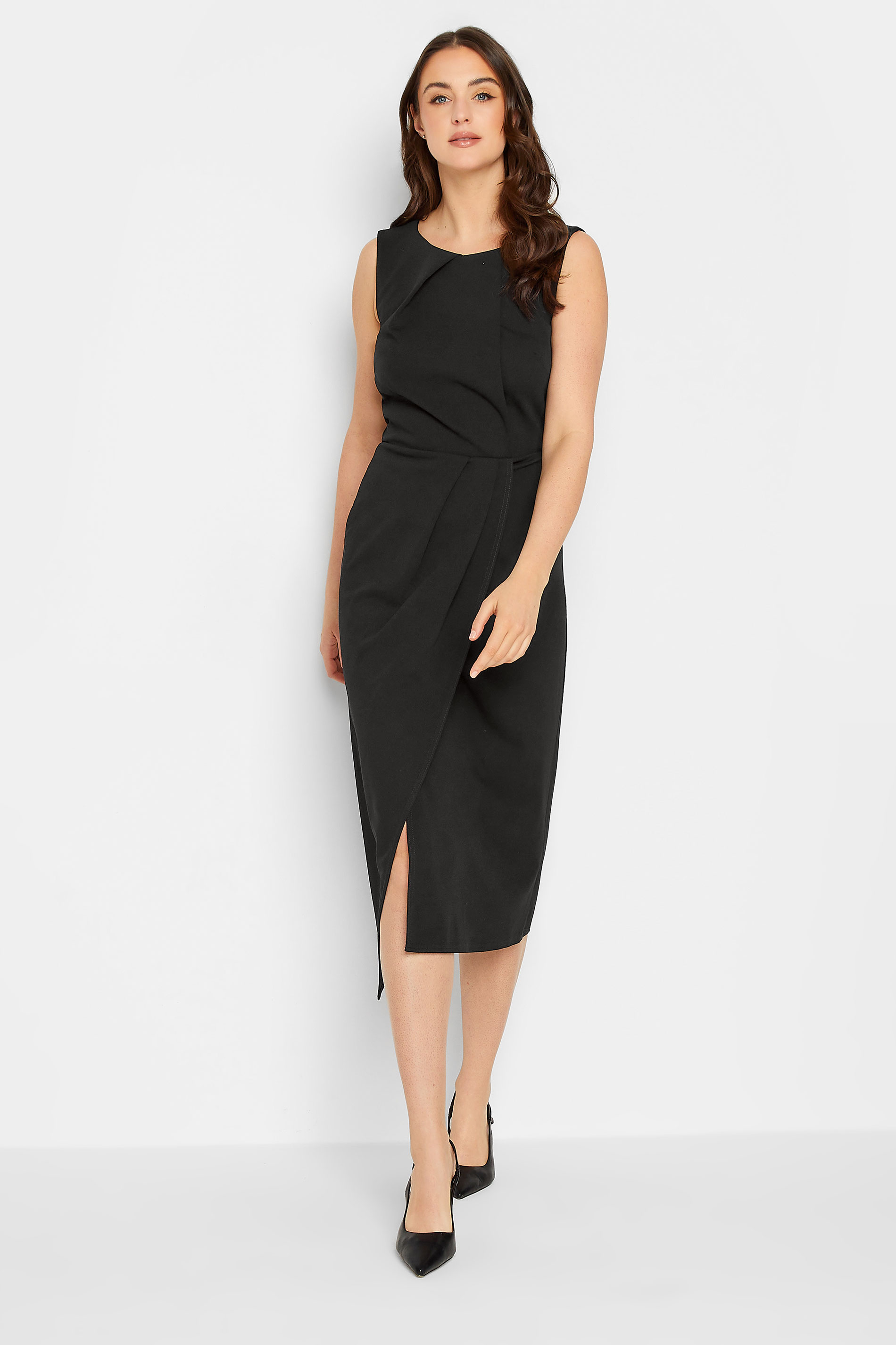 LTS Tall Women's Black Pleat Detail Midi Dress | Long Tall Sally 2
