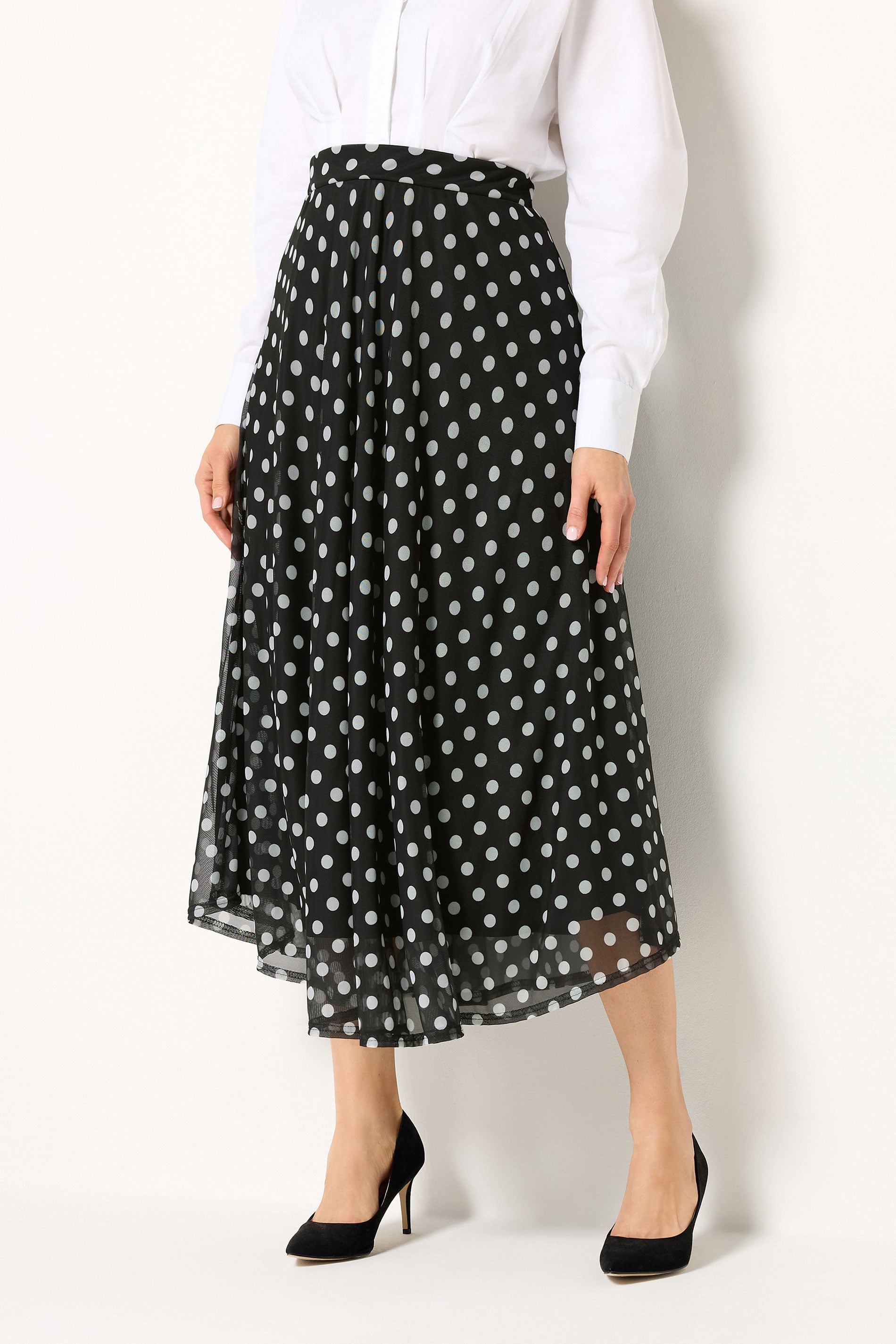 LTS Tall Women's Black Polka Dot Mesh Midi Skirt | Long Tall Sally 1