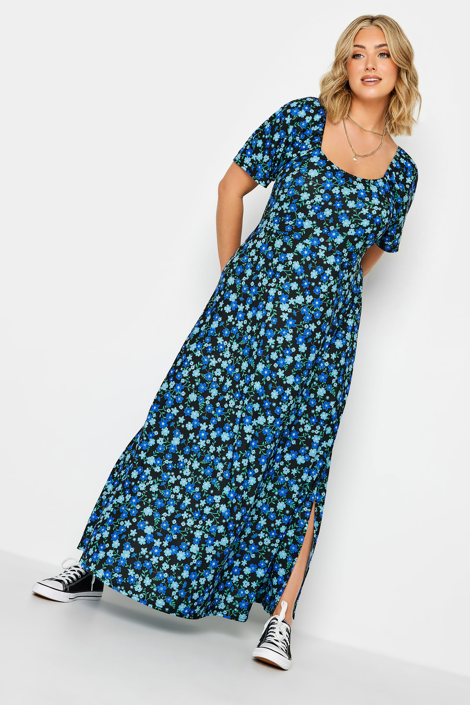 LIMITED COLLECTION Plus Size Blue Floral Square Neck Maxi Dress | Yours Clothing 2
