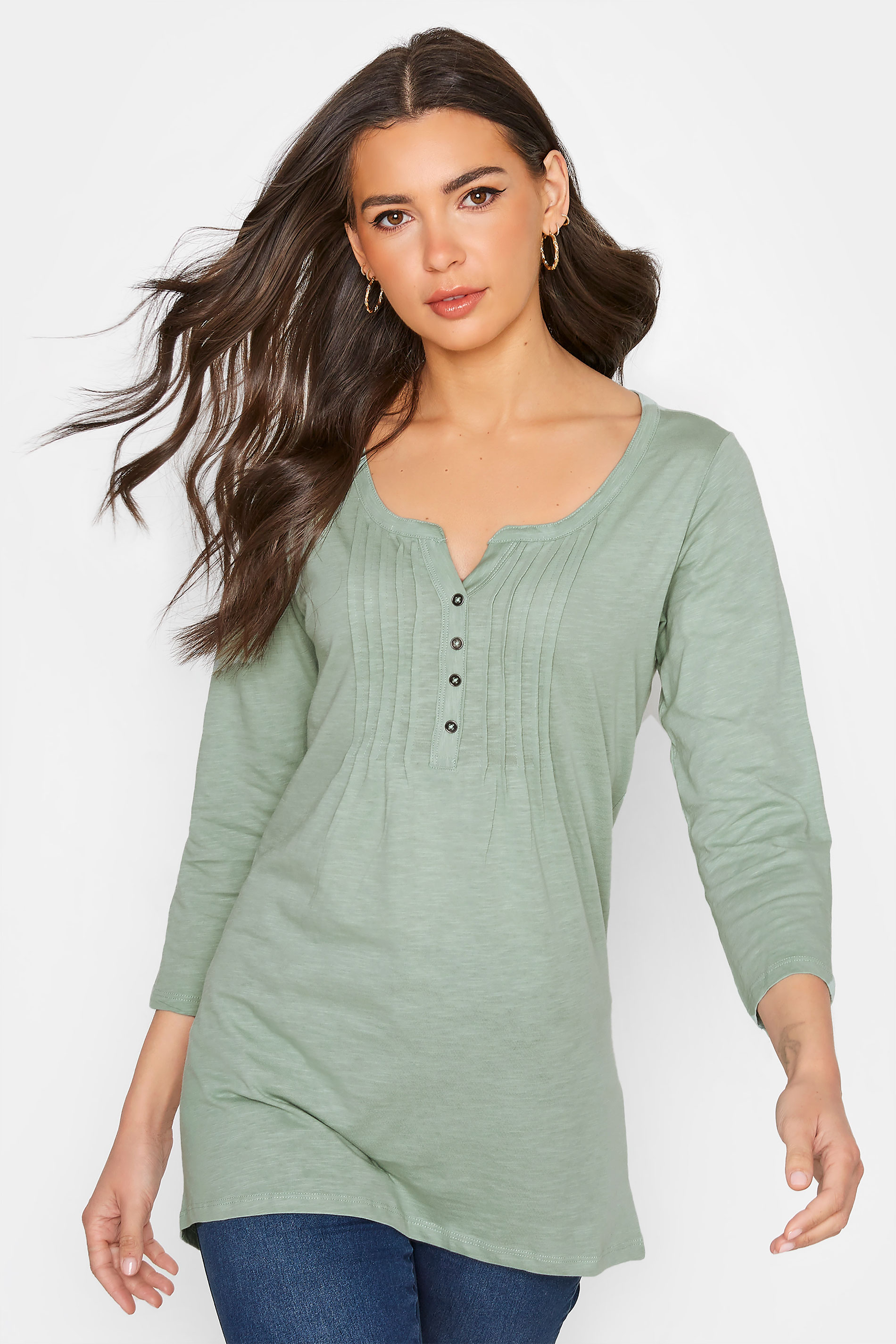 LTS MADE FOR GOOD Tall Sage Green Henley Top 1