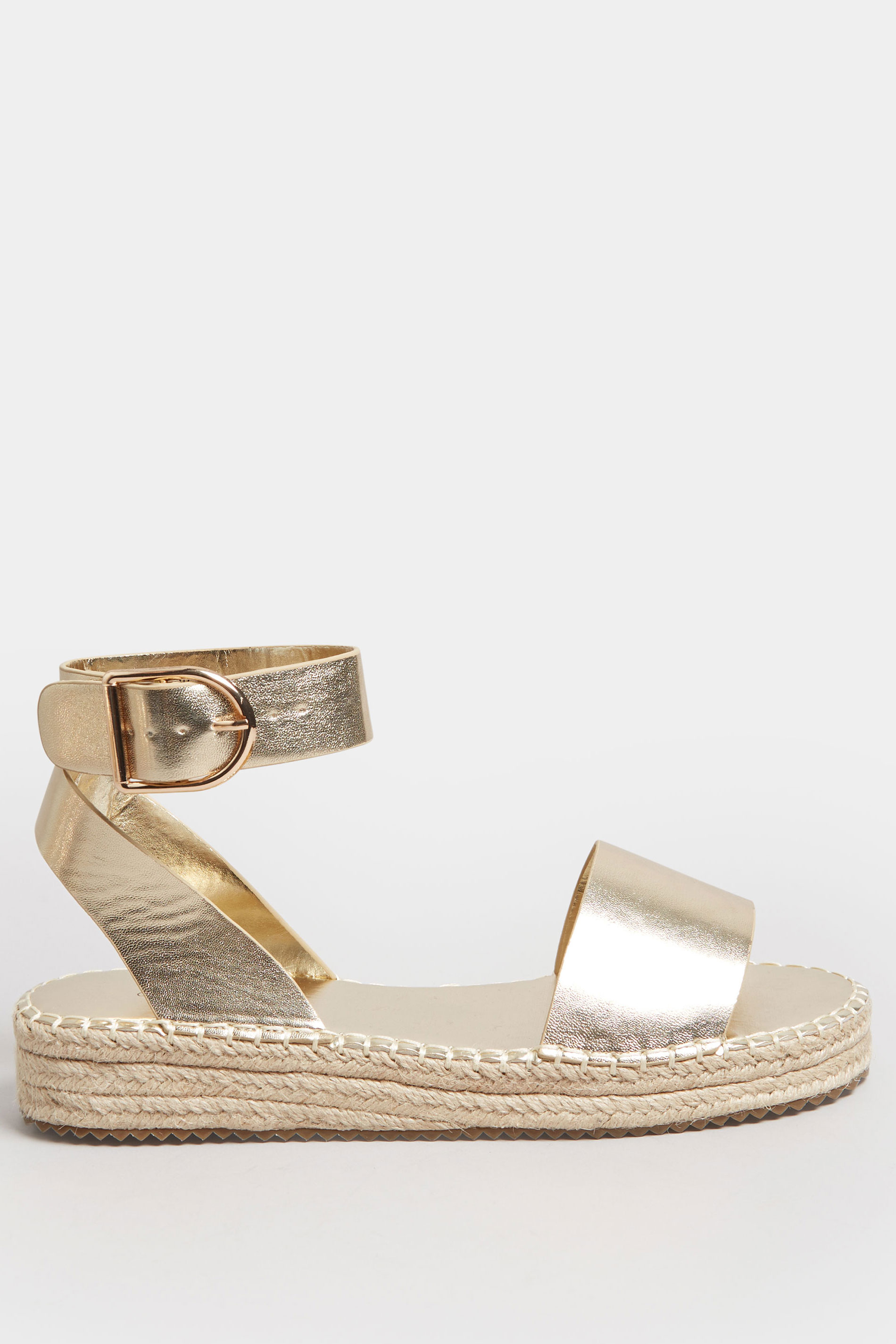 LIMITED COLLECTION Gold Flatform Espadrilles In Extra Wide EEE Fit | Yours Clothing 3
