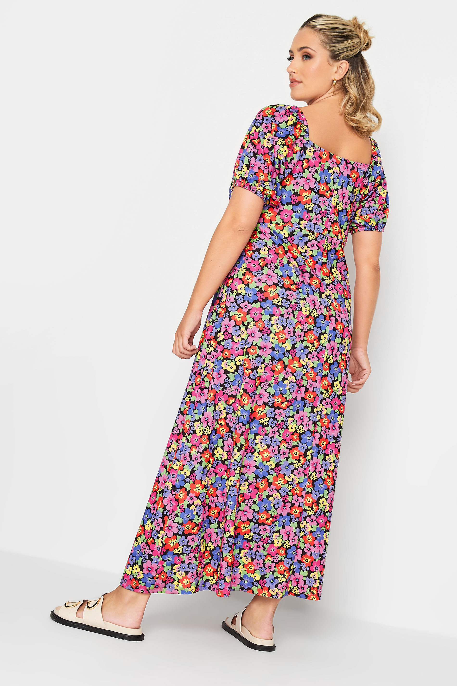 LIMITED COLLECTION Plus Size Black & Pink Floral Wrap Maxi Dress | Yours Clothing  3