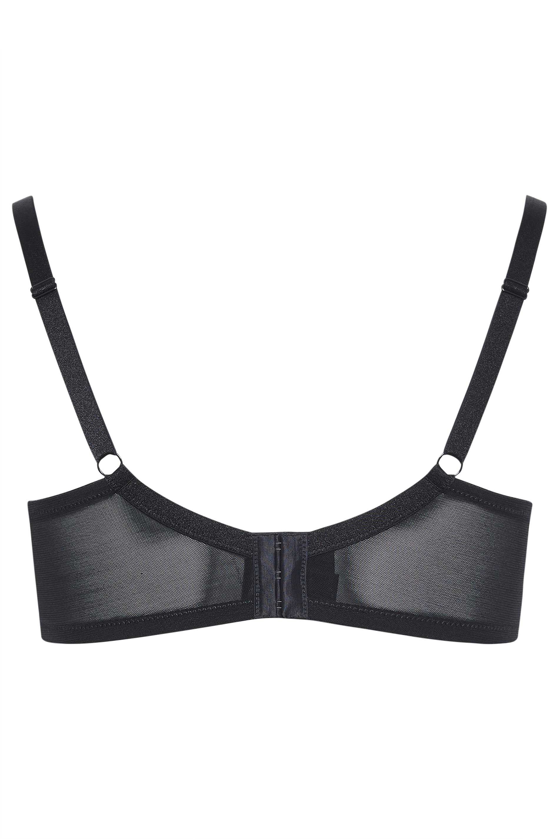 YOURS Curve Black Flocked Floral Mesh Padded Underwired T-Shirt Bra
