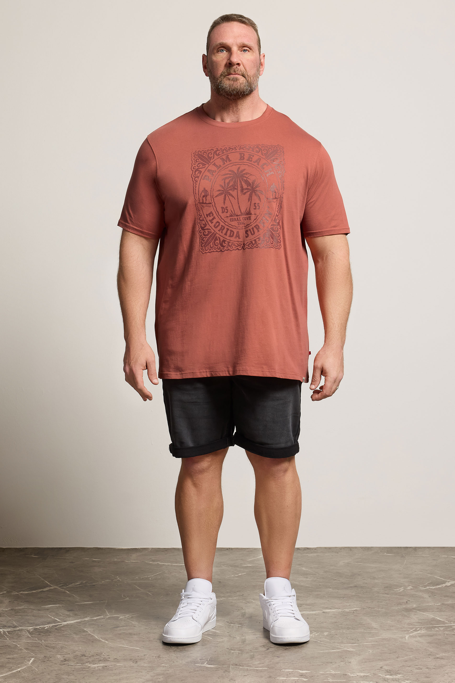 D555 Big & Tall Brick Red Florida Surf Print T-Shirt | BadRhino 1