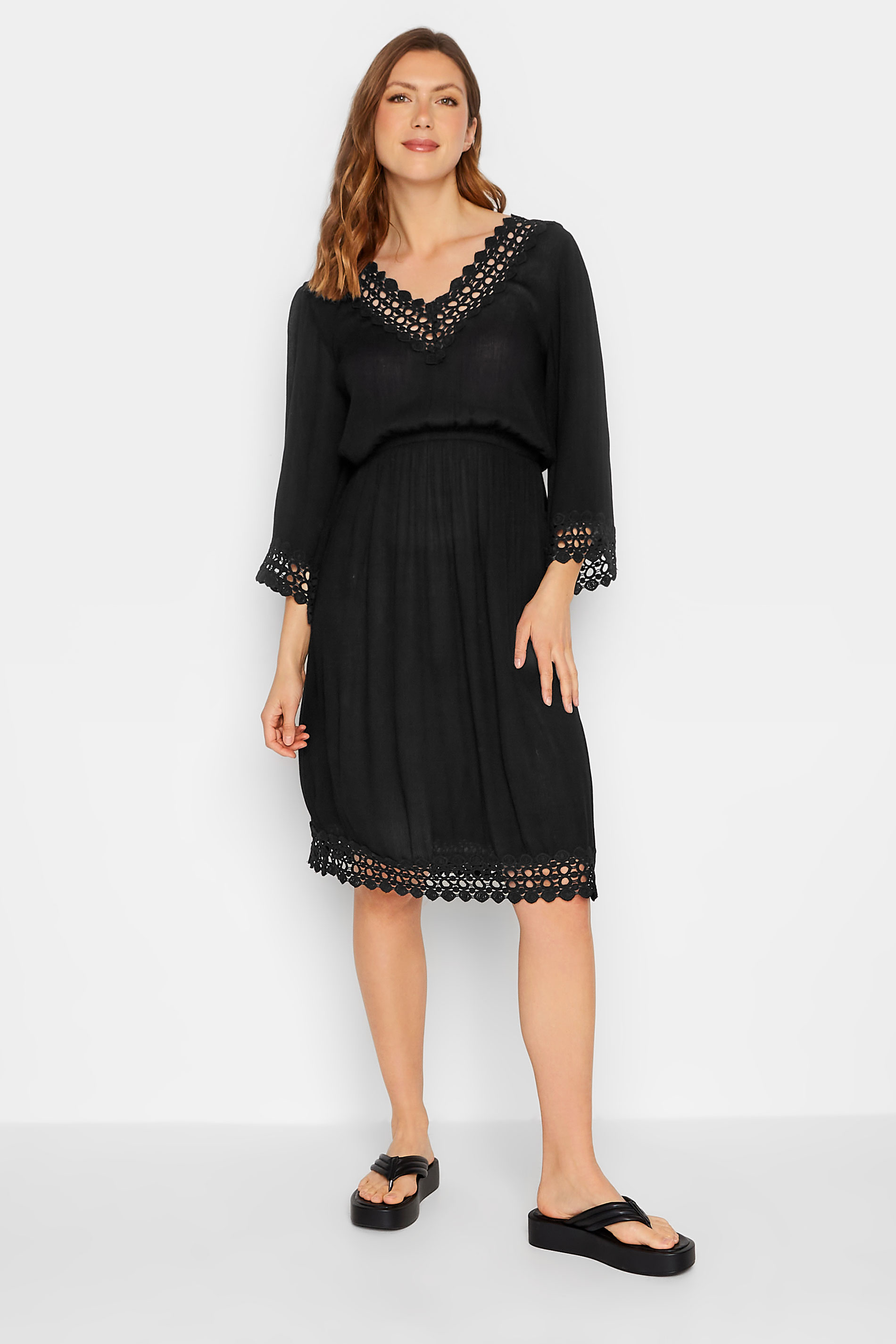LTS Tall Black Crochet Kaftan Dress | Long Tall Sally  2