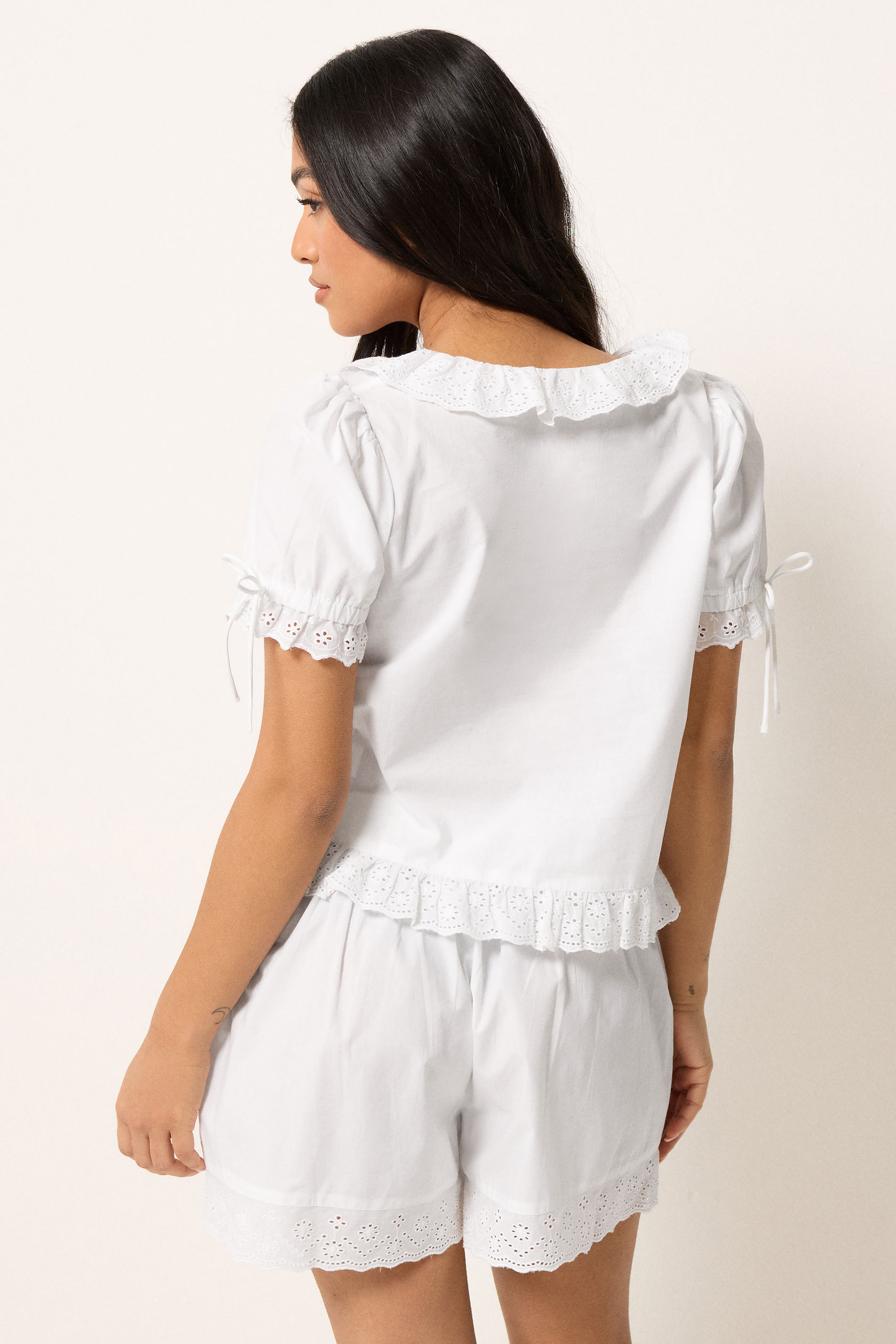 PixieGirl Petite Women's White Embroidered Trim Cotton Top | PixieGirl 5