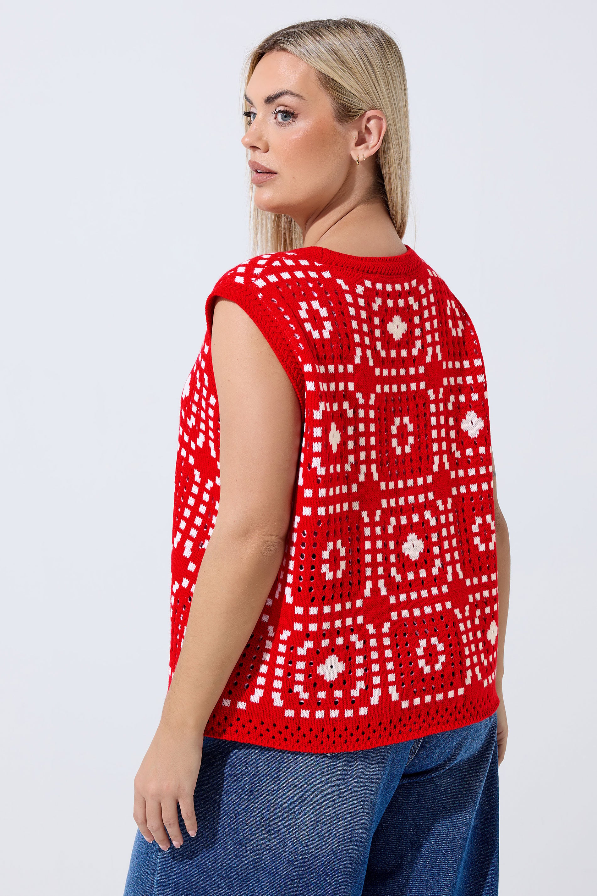 LIMITED COLLECTION Plus Size Red Knitted Crochet Vest | Yours Clothing 2