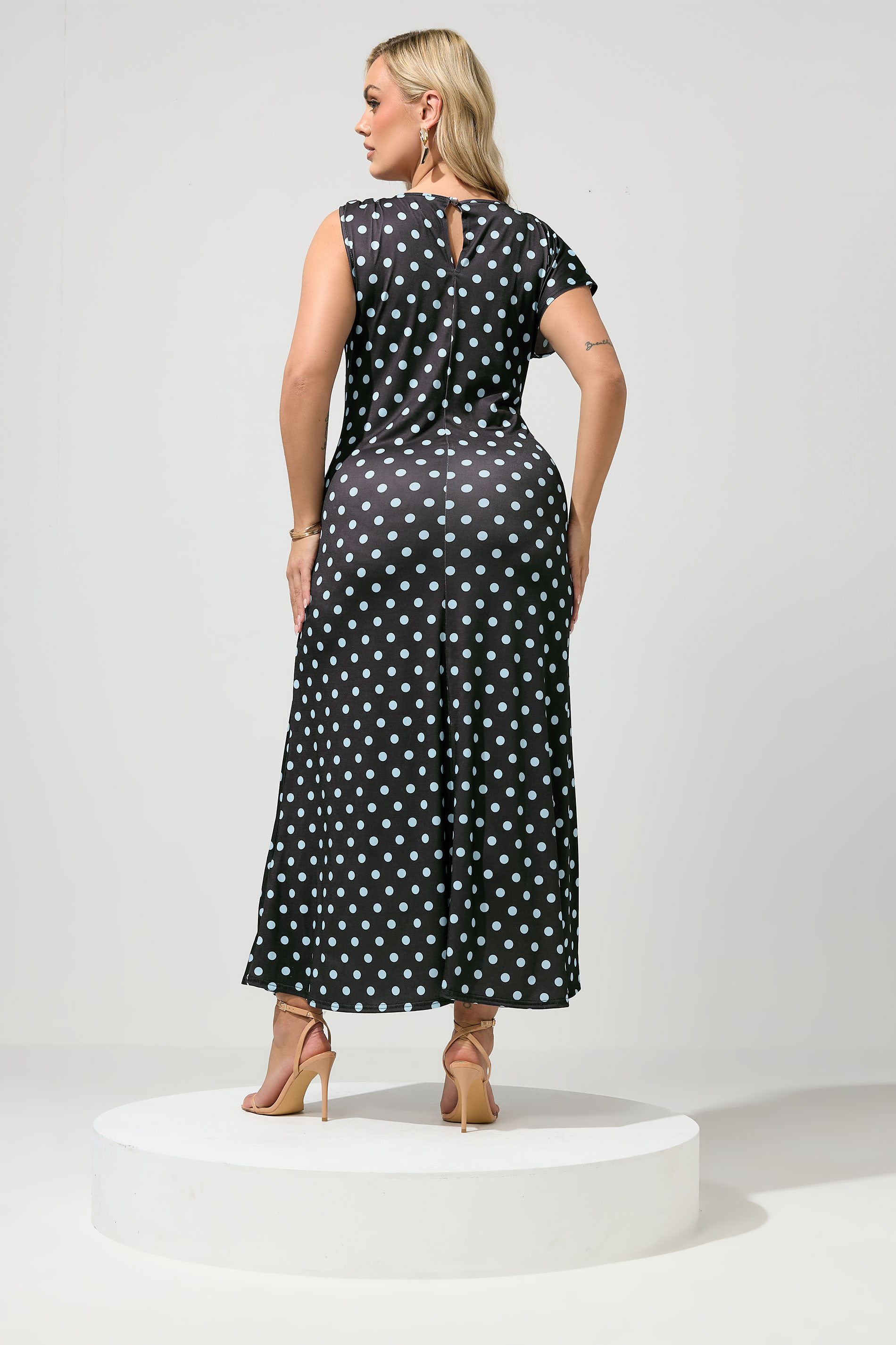 YOURS LONDON Plus Size Chocolate Brown Polka Dot Buckle Detail Dress | Yours Clothing 4