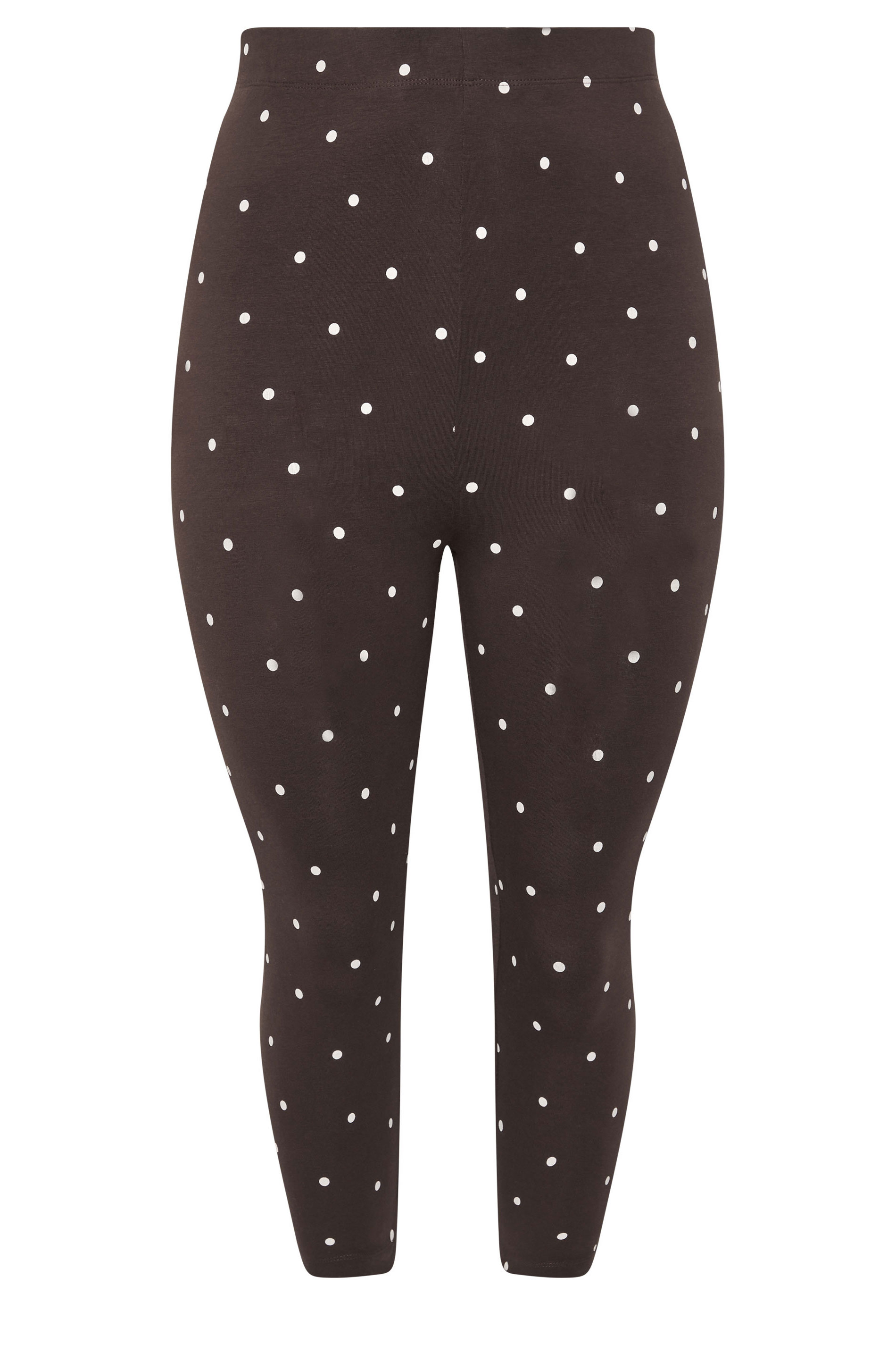 YOURS Plus Size Chocolate Brown Polka Dot Cropped Leggings | Yours Clothing 1