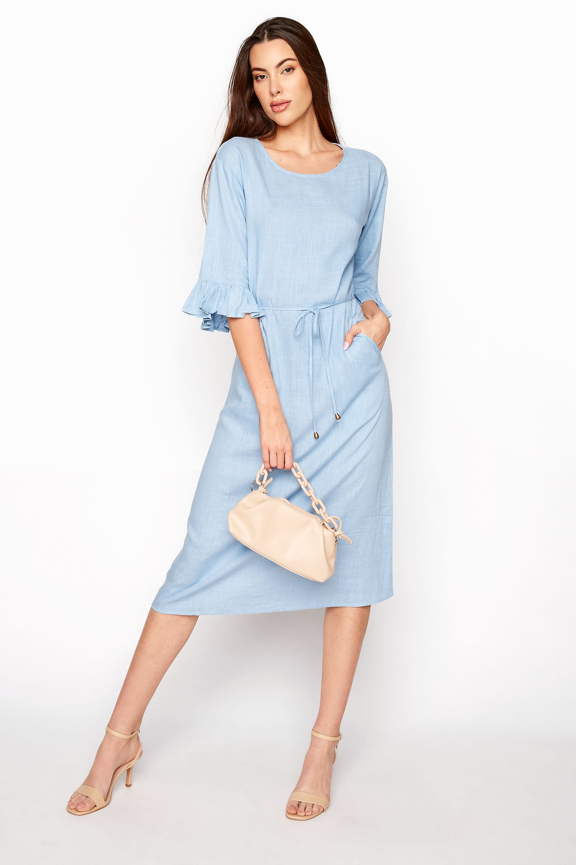 LTS Blue Frill Sleeve Midi Tunic | Long Tall Sally