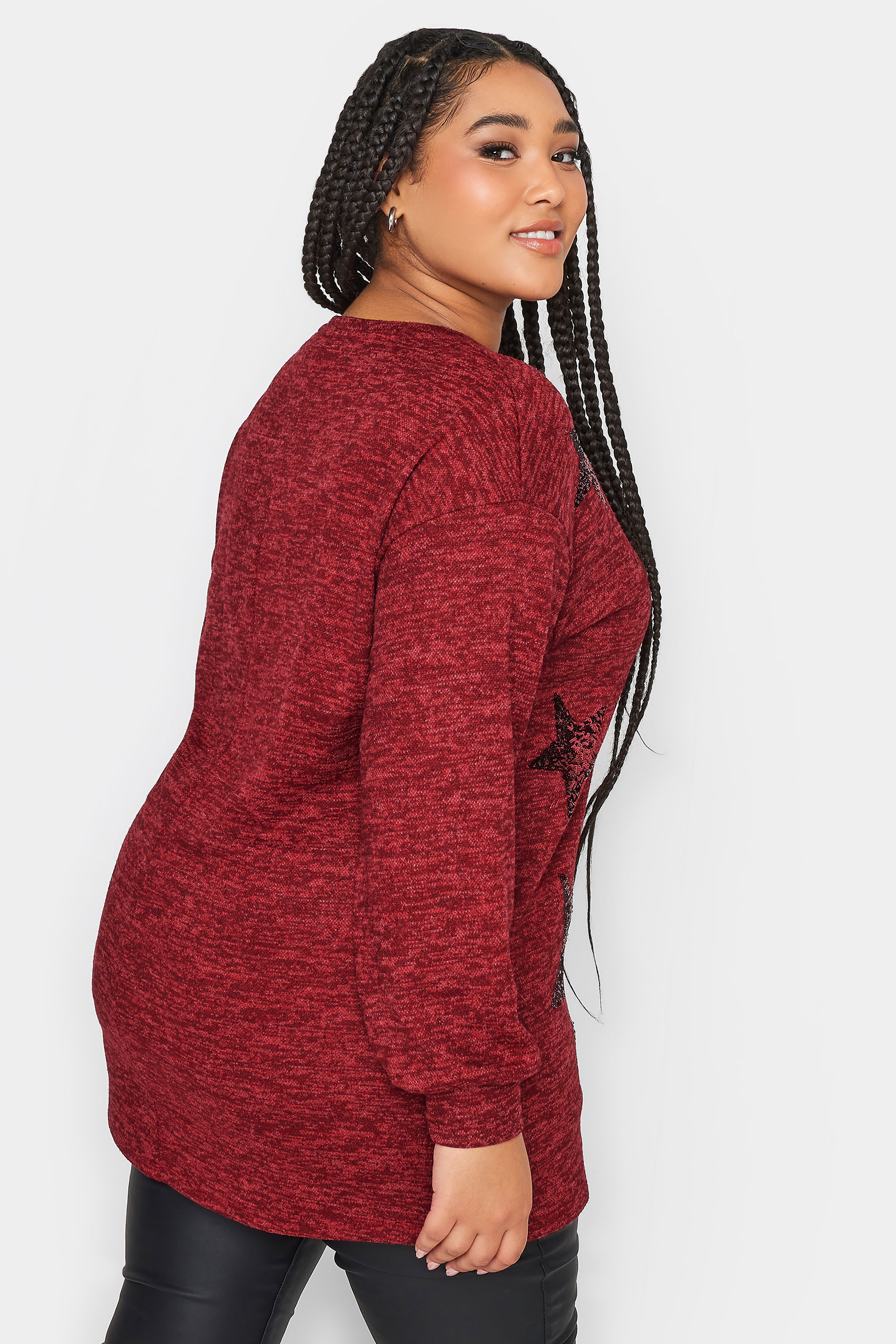 YOURS LUXURY Plus Size Red Sequin Star Print Jumper | Yours Clothing 3
