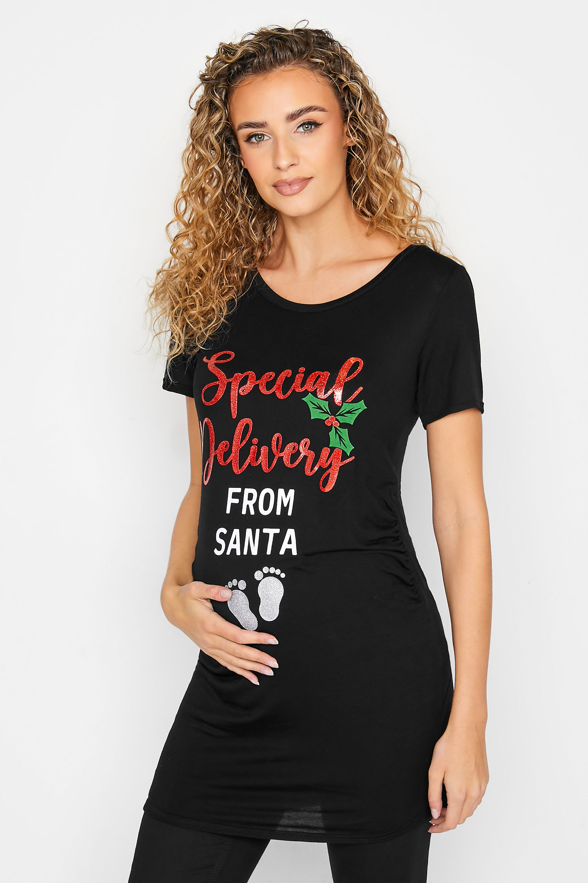 LTS Tall Maternity Black 'Special Delivery' Christmas T-Shirt | Long Tall Sally 1