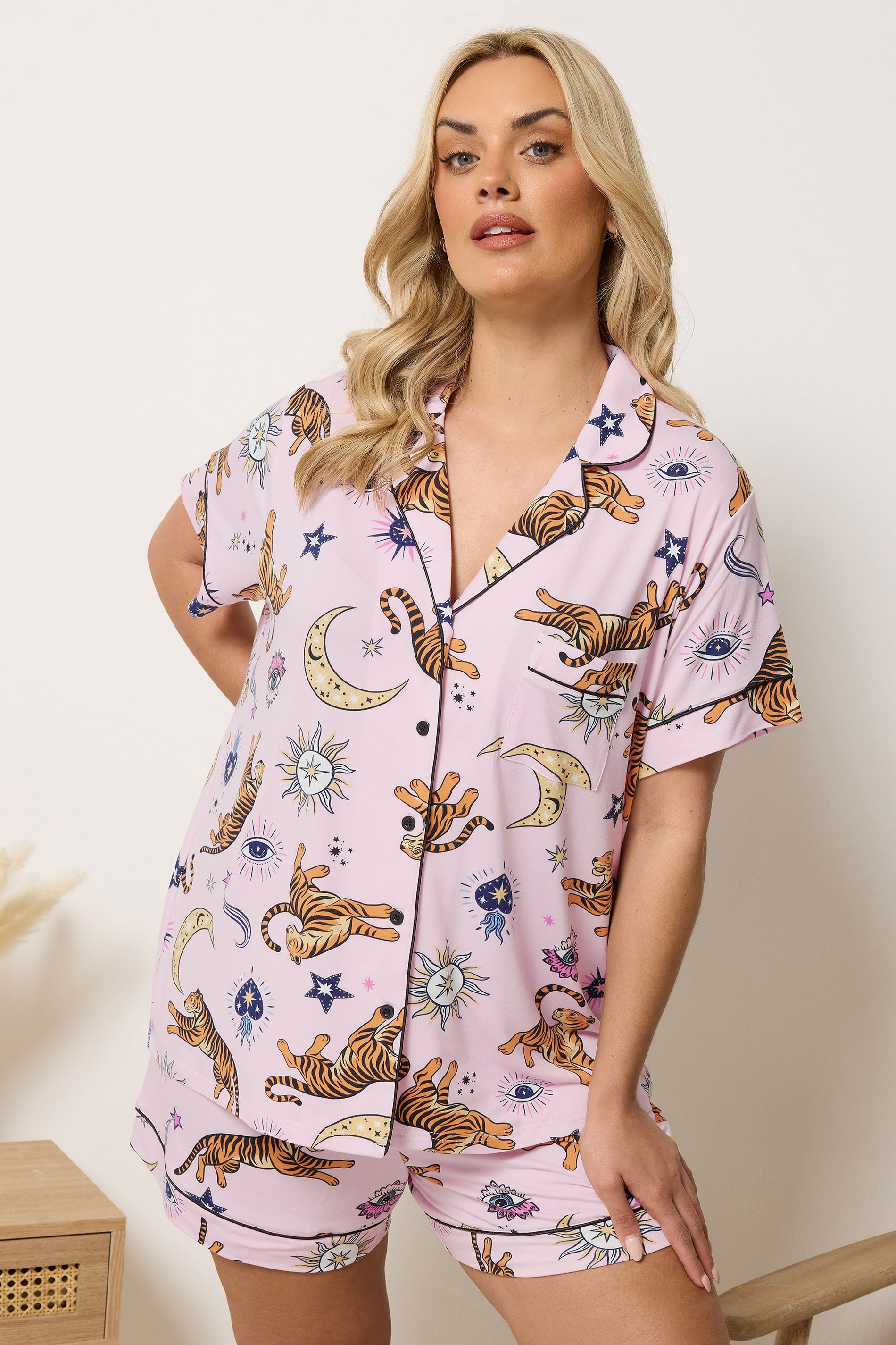 YOURS Plus Size Pink Celestial Short Pyjama Set | Yours Clothing 3