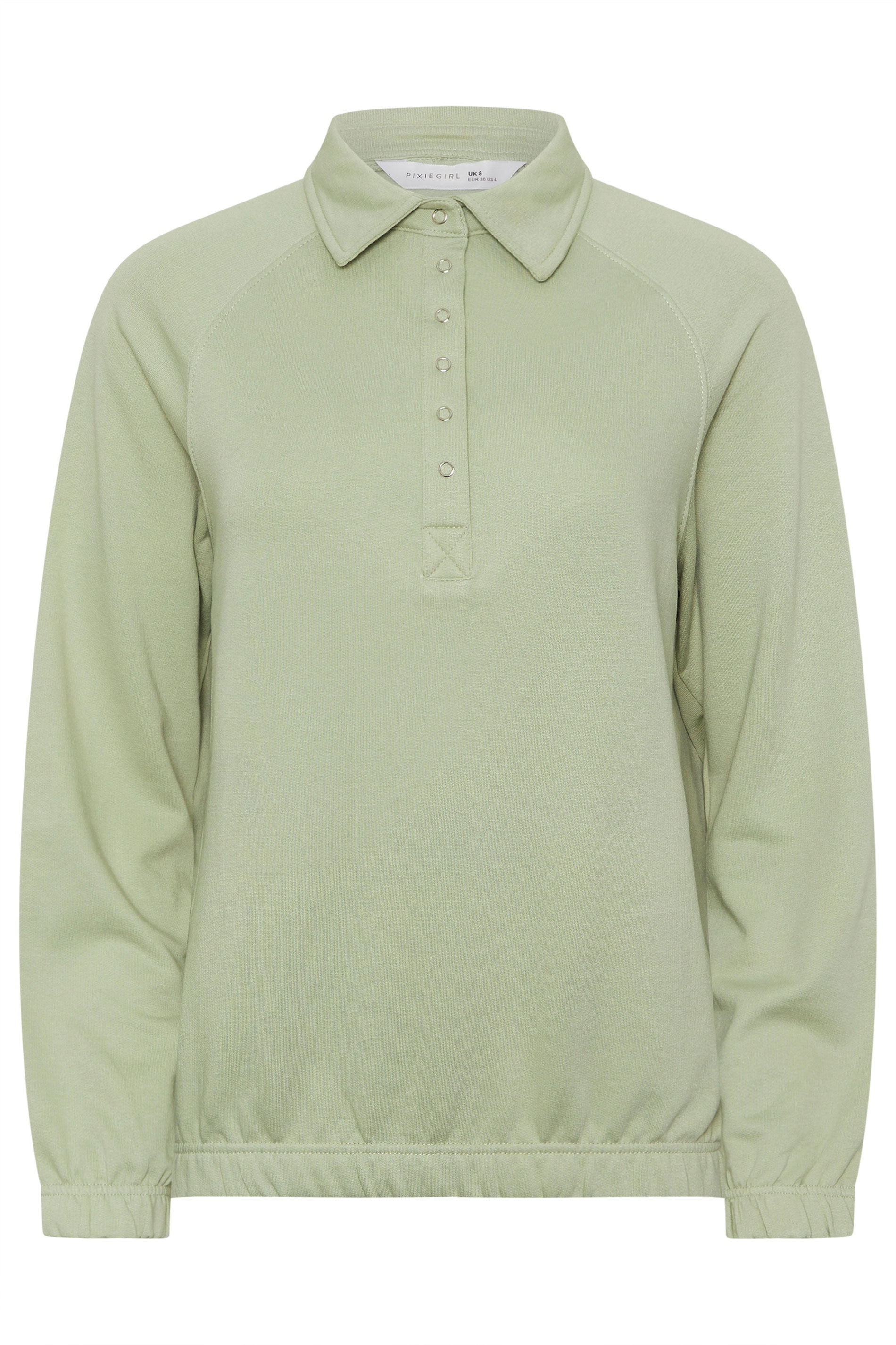PixieGirl Petite Women's Sage Green Button Collar Sweatshirt | PixieGirl 7