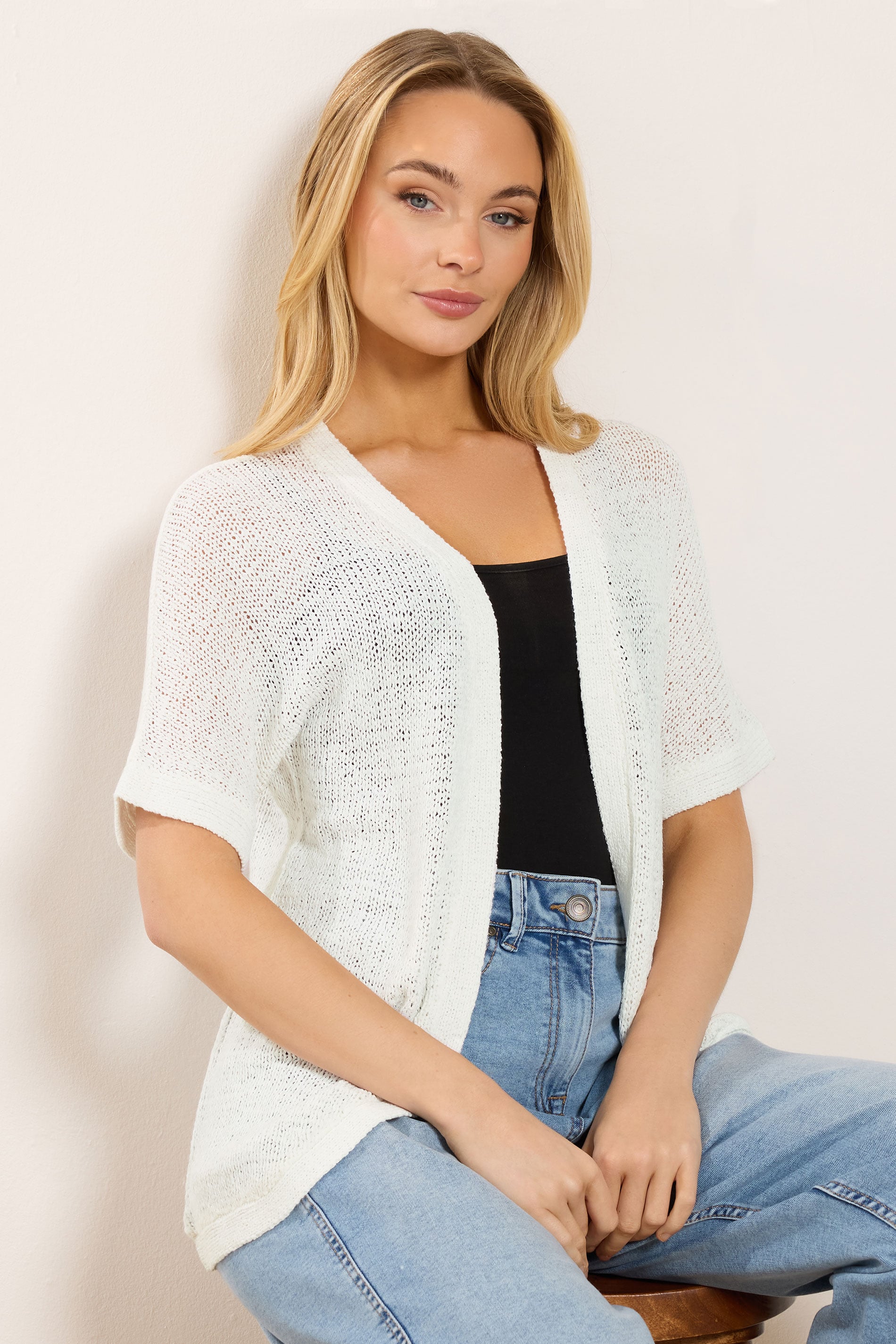 M&Co White Short Sleeve Tape Knit Cardigan | M&Co 3
