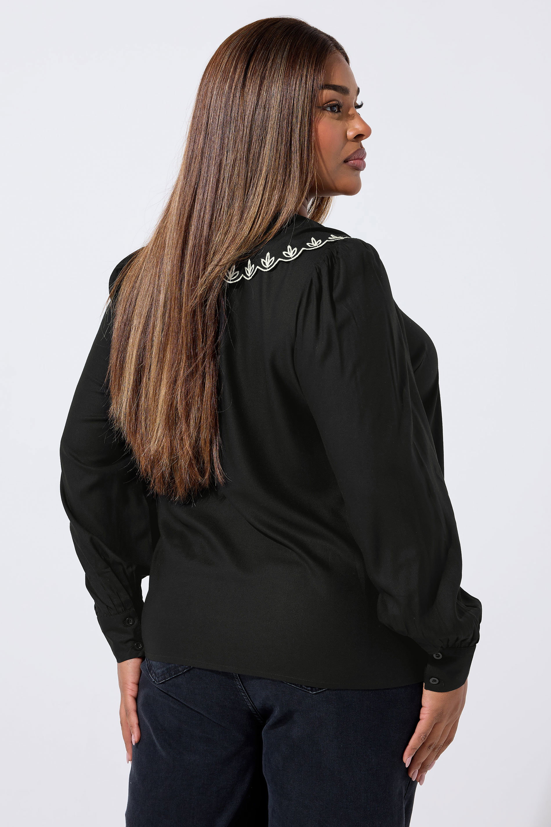 LIMITED COLLECTION Plus Size Black Embroidered Oversized Collar Top | Yours Clothing 2