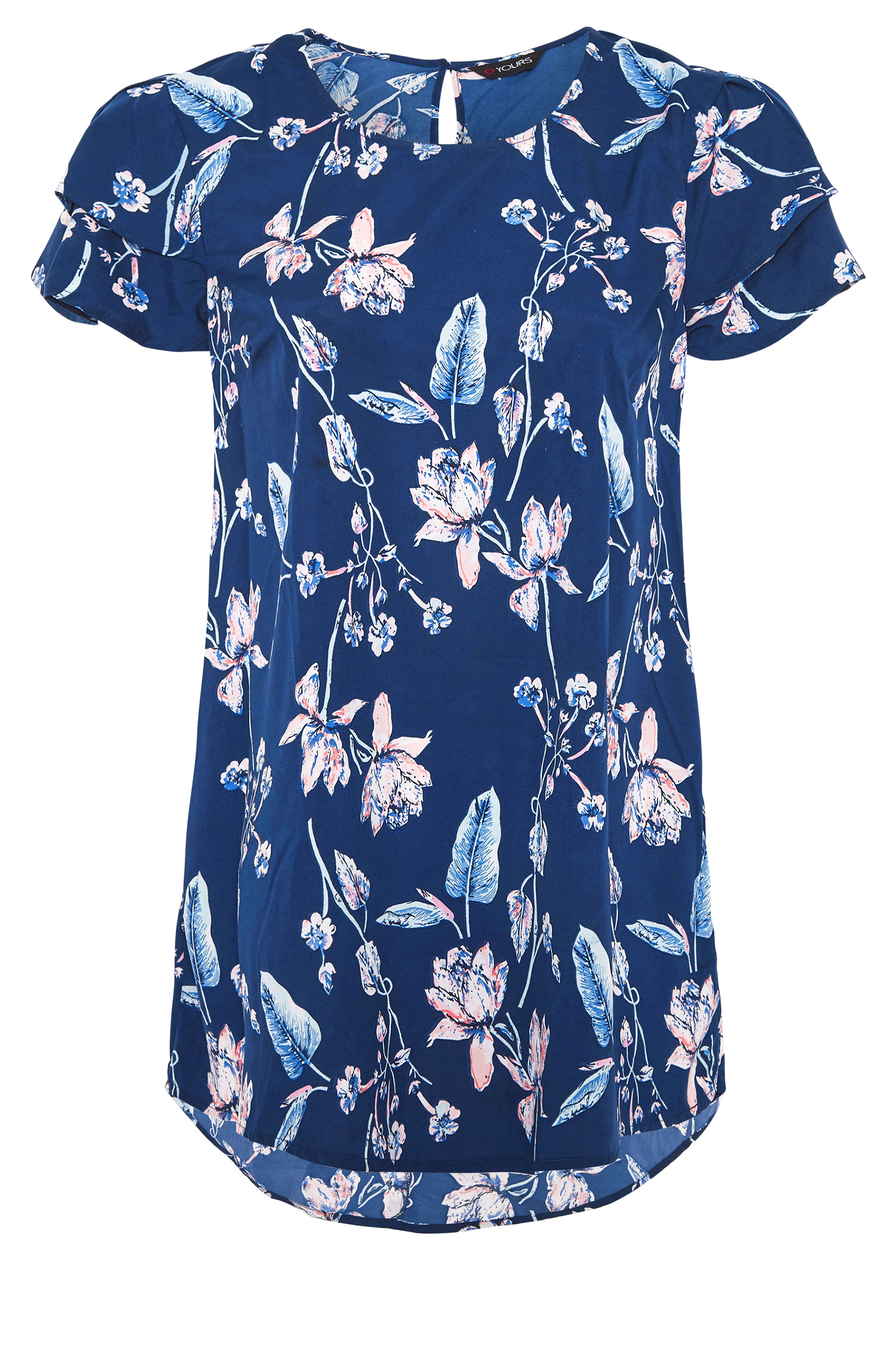 Plus Size Blue Floral Print Dipped Hem Blouse | Yours Clothing