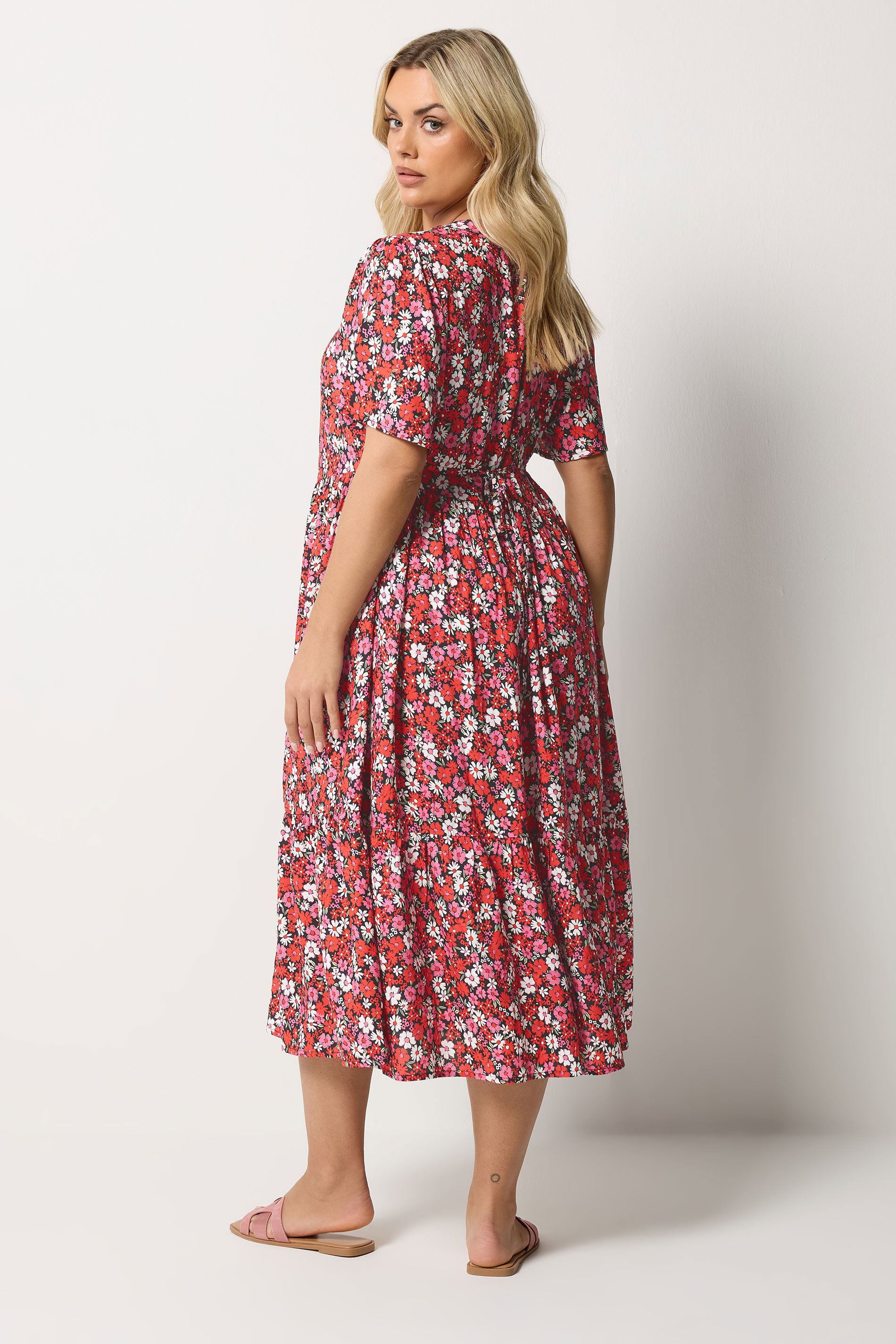 YOURS Plus Size Red Floral Placket Dress | Yours Clothing 2