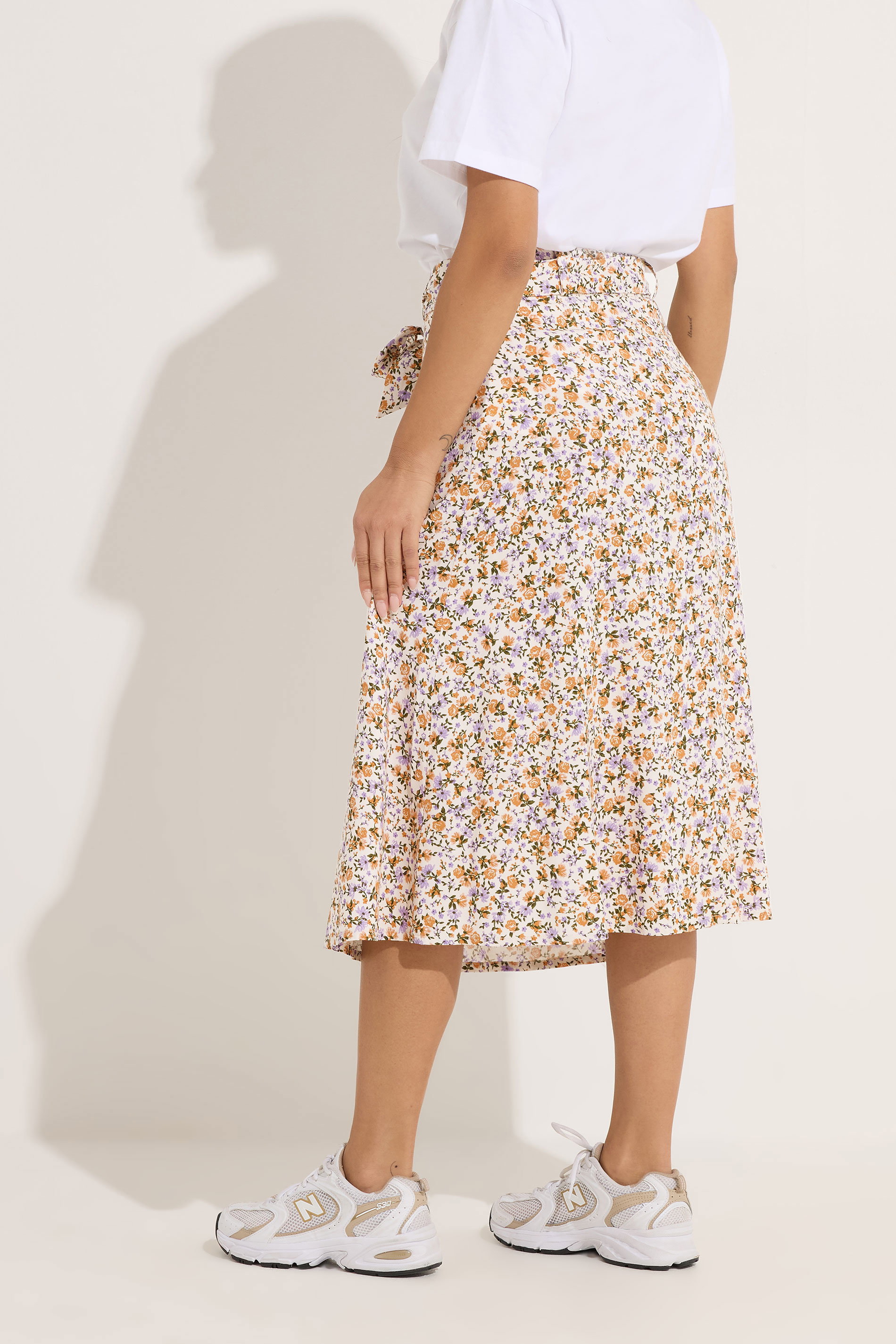 PixieGirl Petite Women's Cream Ditsy Floral Belted Midi Skirt | PixieGirl 4