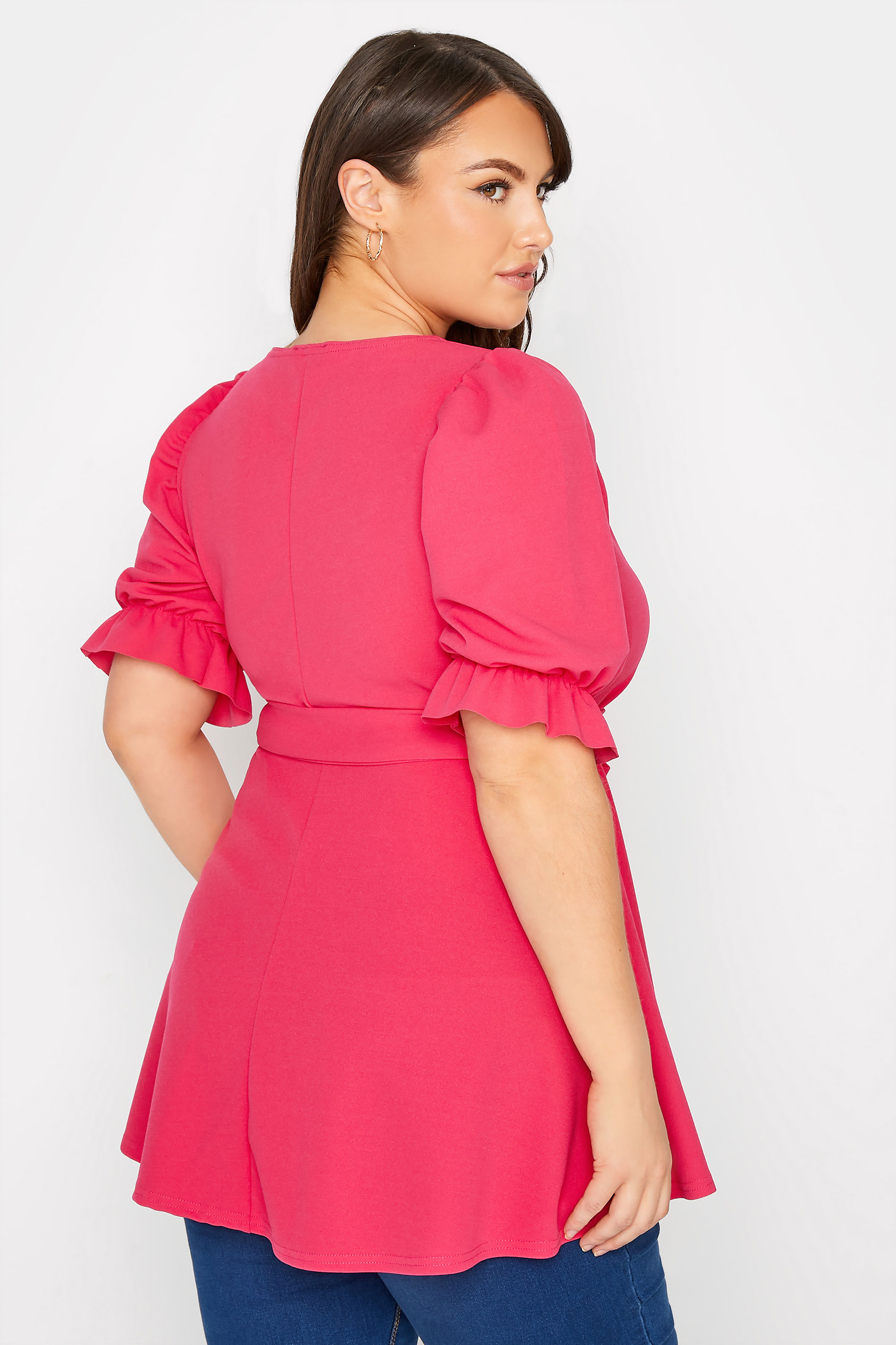 YOURS LONDON Plus Size Hot Pink Sweetheart Peplum Top | Yours Clothing 3