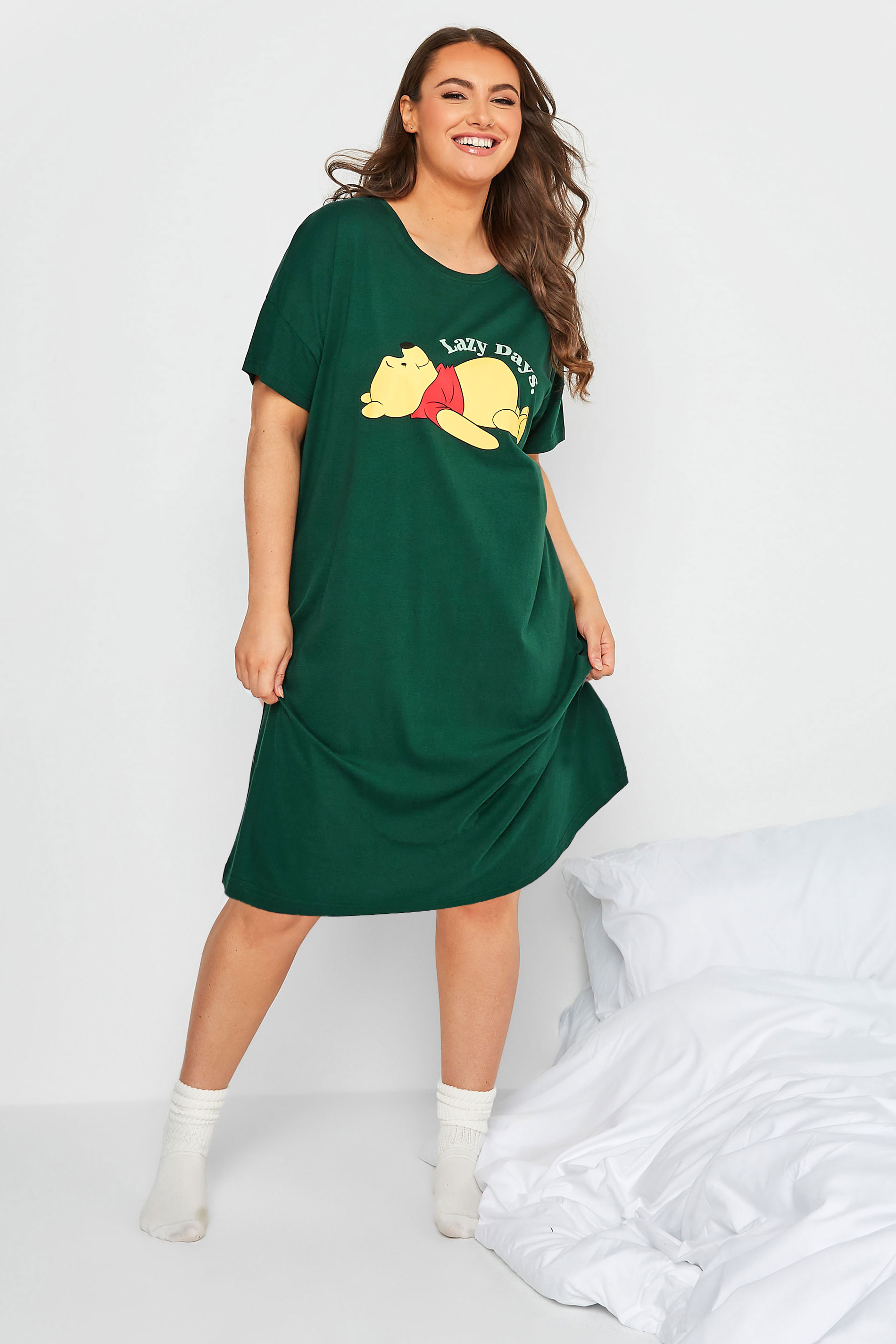 DISNEY Plus Size Green Winnie The Pooh 'Lazy Days' Sleep Tee Nightdress | Yours Clothing 3
