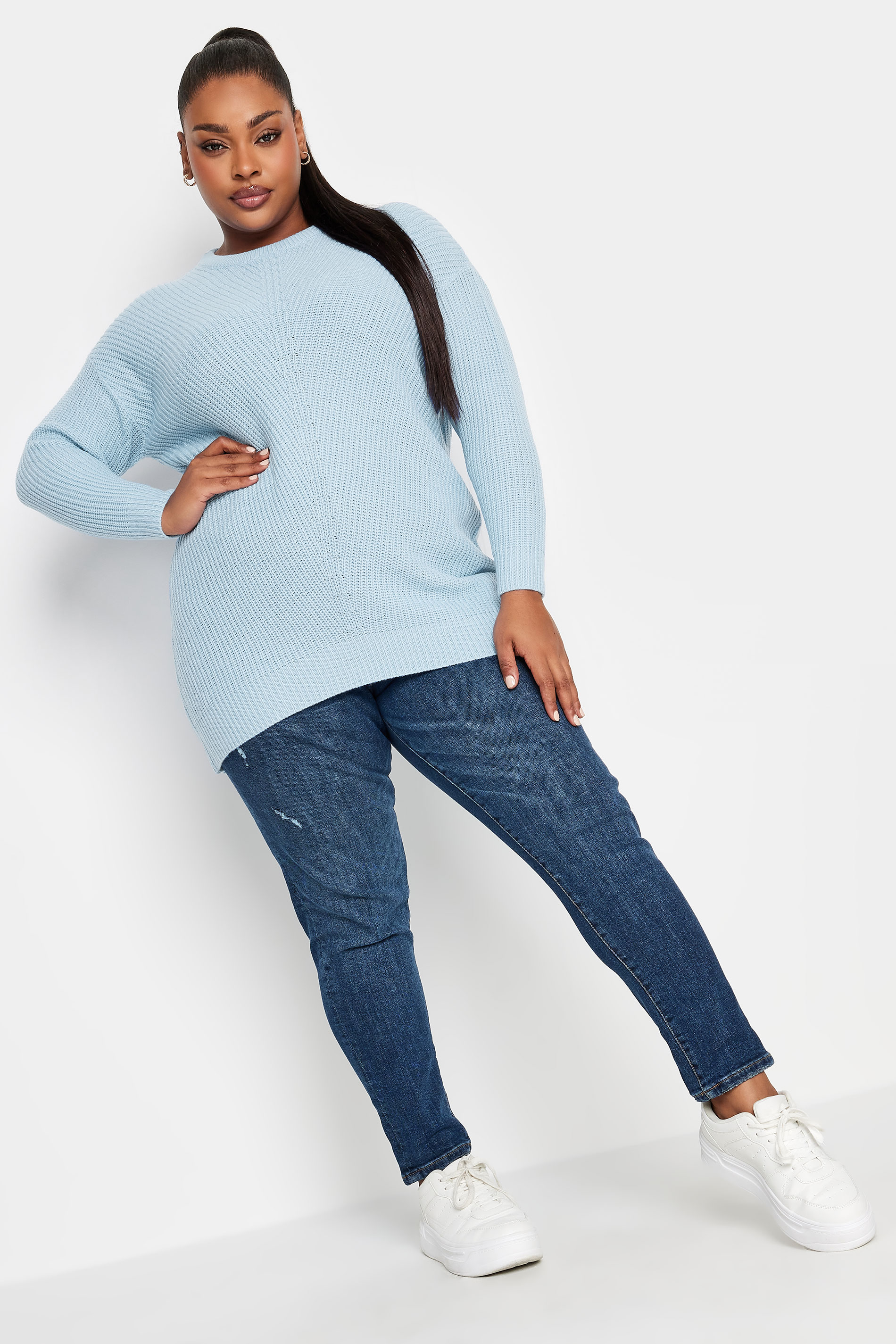 YOURS Plus Size Curve Light Blue Essential Knitted Jumper | Yours Clothing 2