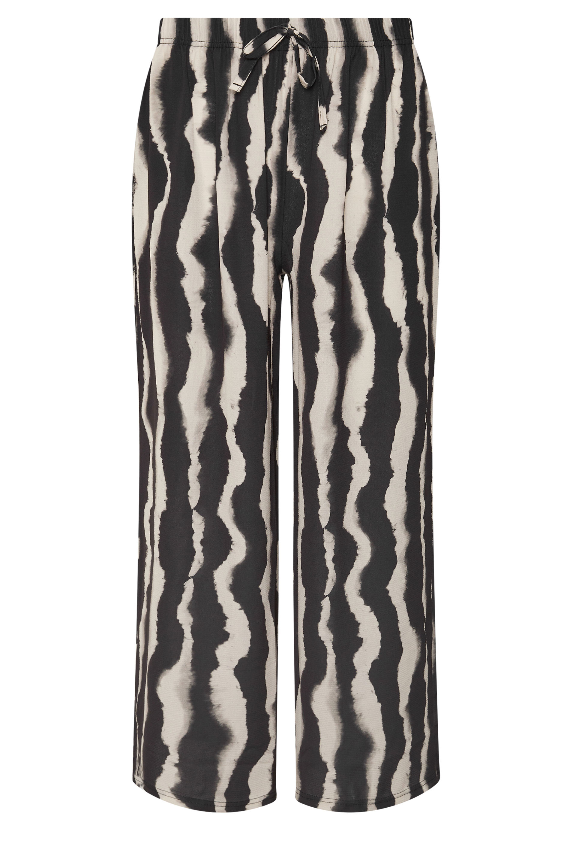 PixieGirl Petite Black Abstract Striped Wide Leg Trousers | PixieGirl 5