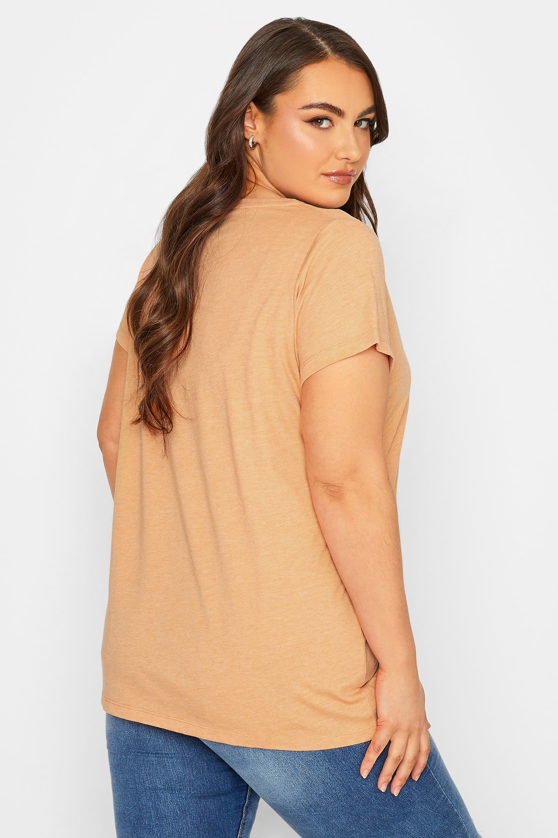YOURS Plus Size Curve Orange Marl Essential V-Neck T-Shirt | Yours Clothing  3