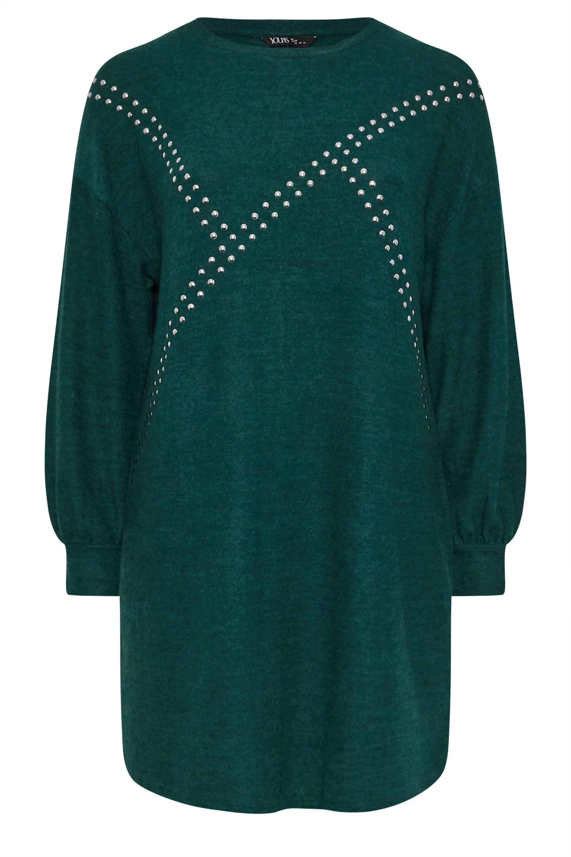 YOURS Plus Size Green Stud Jumper Dress | Yours Clothing 5