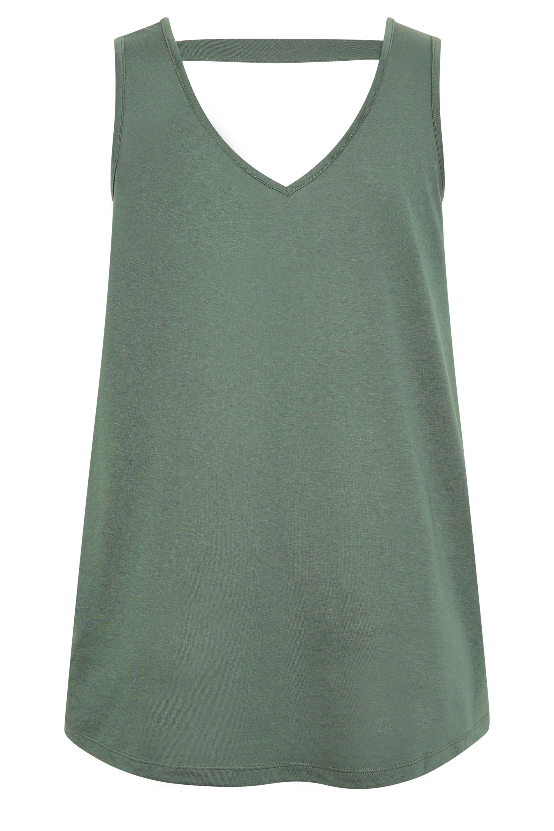 YOURS Plus Size Curve Khaki Green Bar Back Vest Top | Yours Clothing