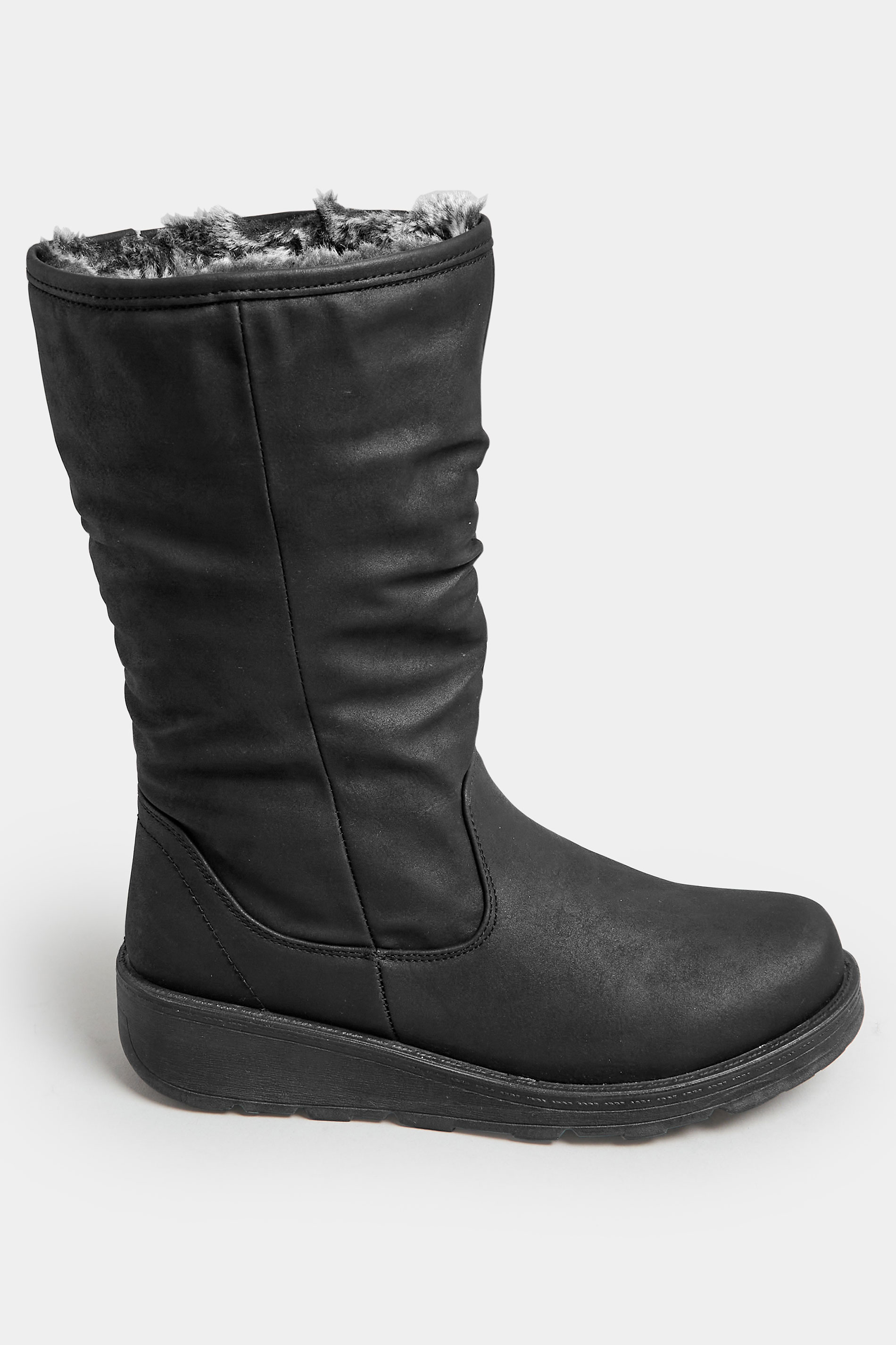 Black Fur Lined Calf Boots In Wide E Fit & Wide EEE Fit | Yours Clothing 3