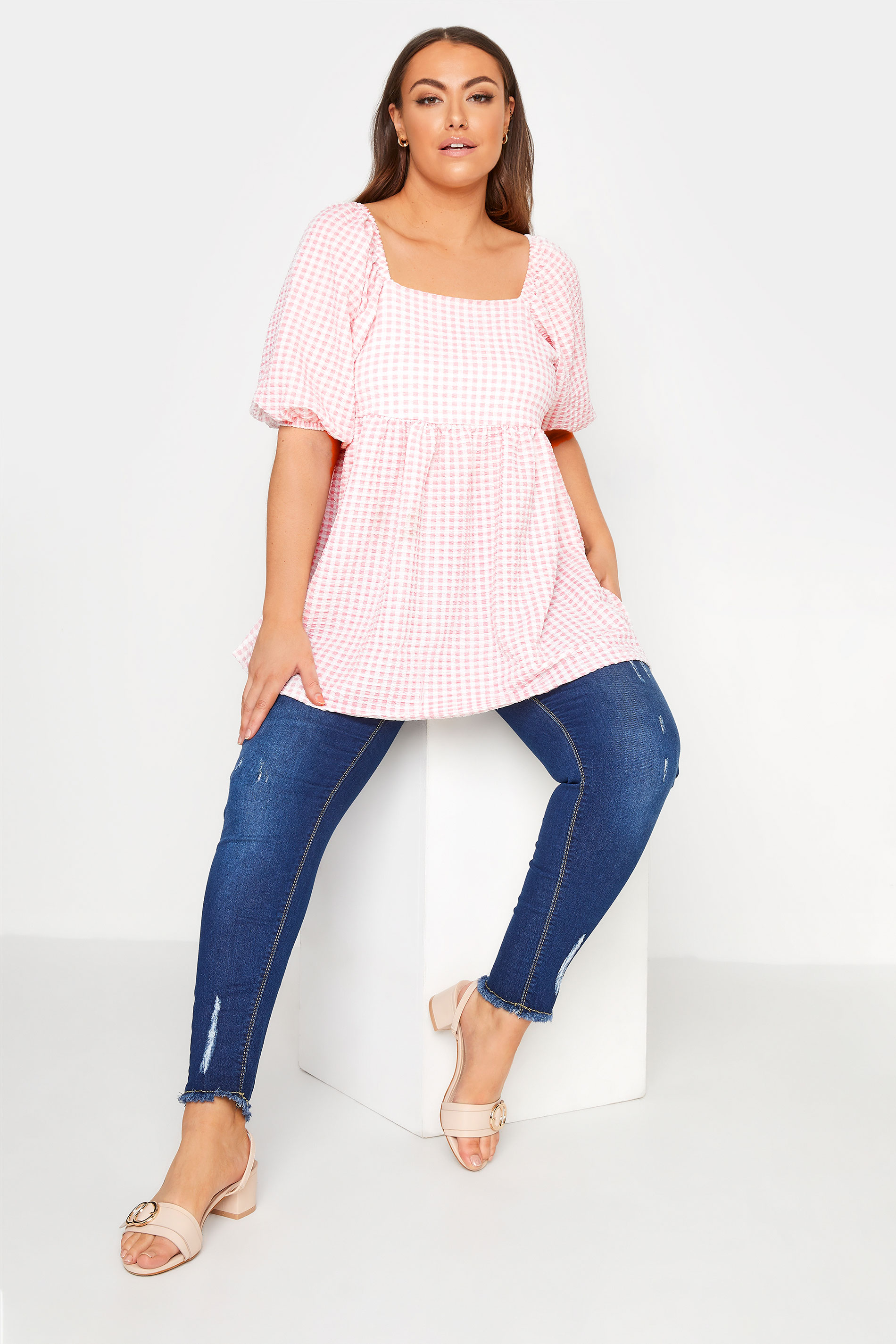 LIMITED COLLECTION Pink Gingham Milkmaid Top | Yours Clothing 2