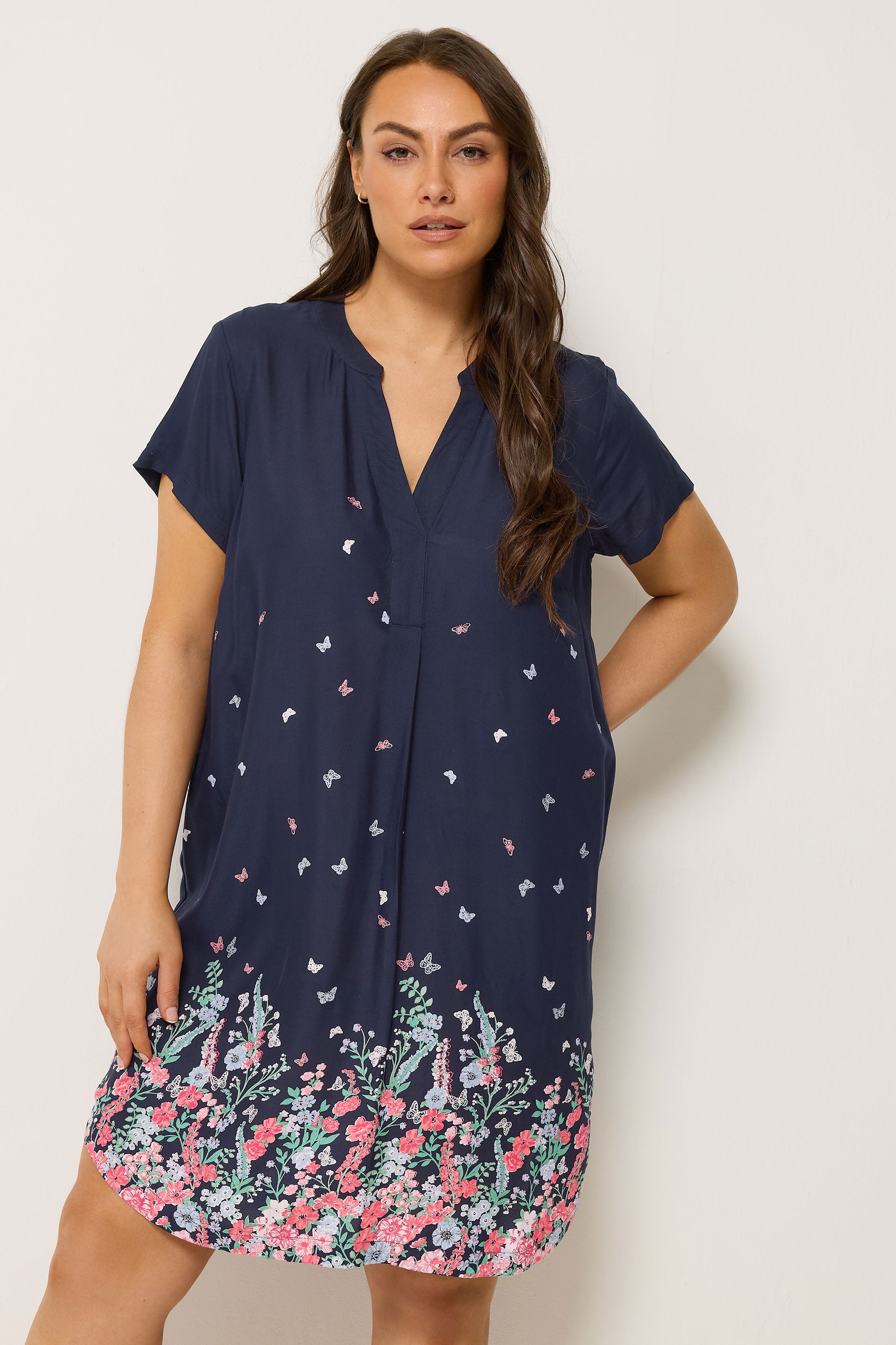 YOURS Plus Size Navy Blue Floral Tunic Dress | Yours Clothing 3