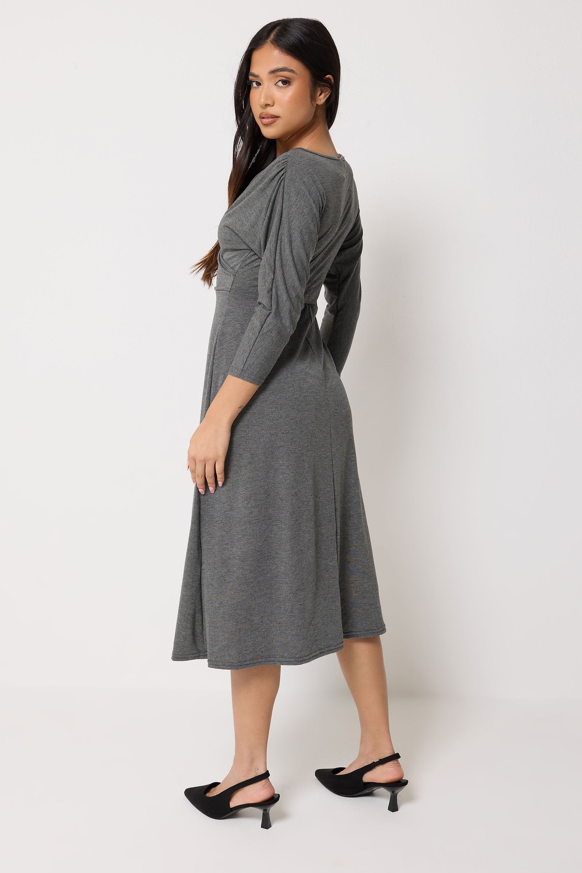 PixieGirl Petite Women's Charcoal Grey Wrap Midi Dress | PixieGirl 2
