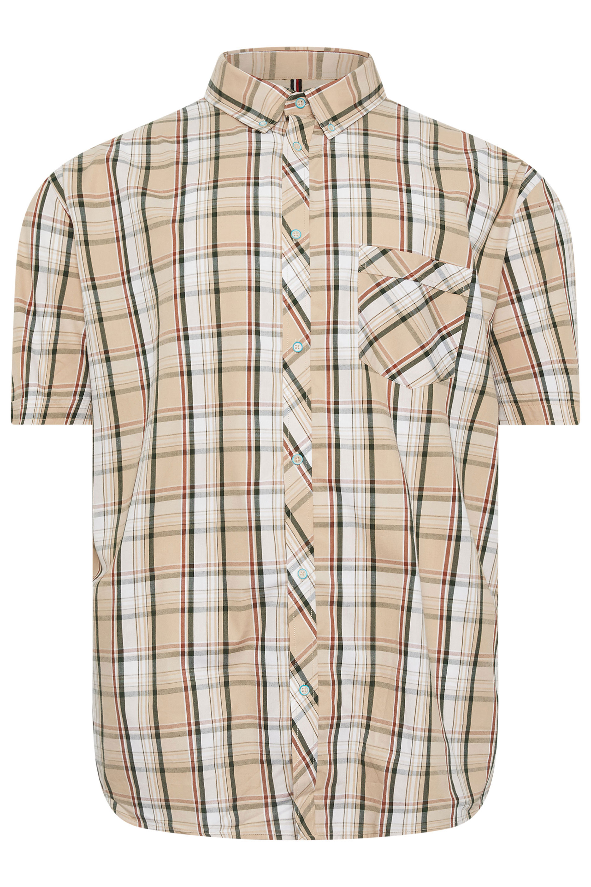 KAM Big & Tall Stone Brown Check Short Sleeve Shirt | BadRhino 2