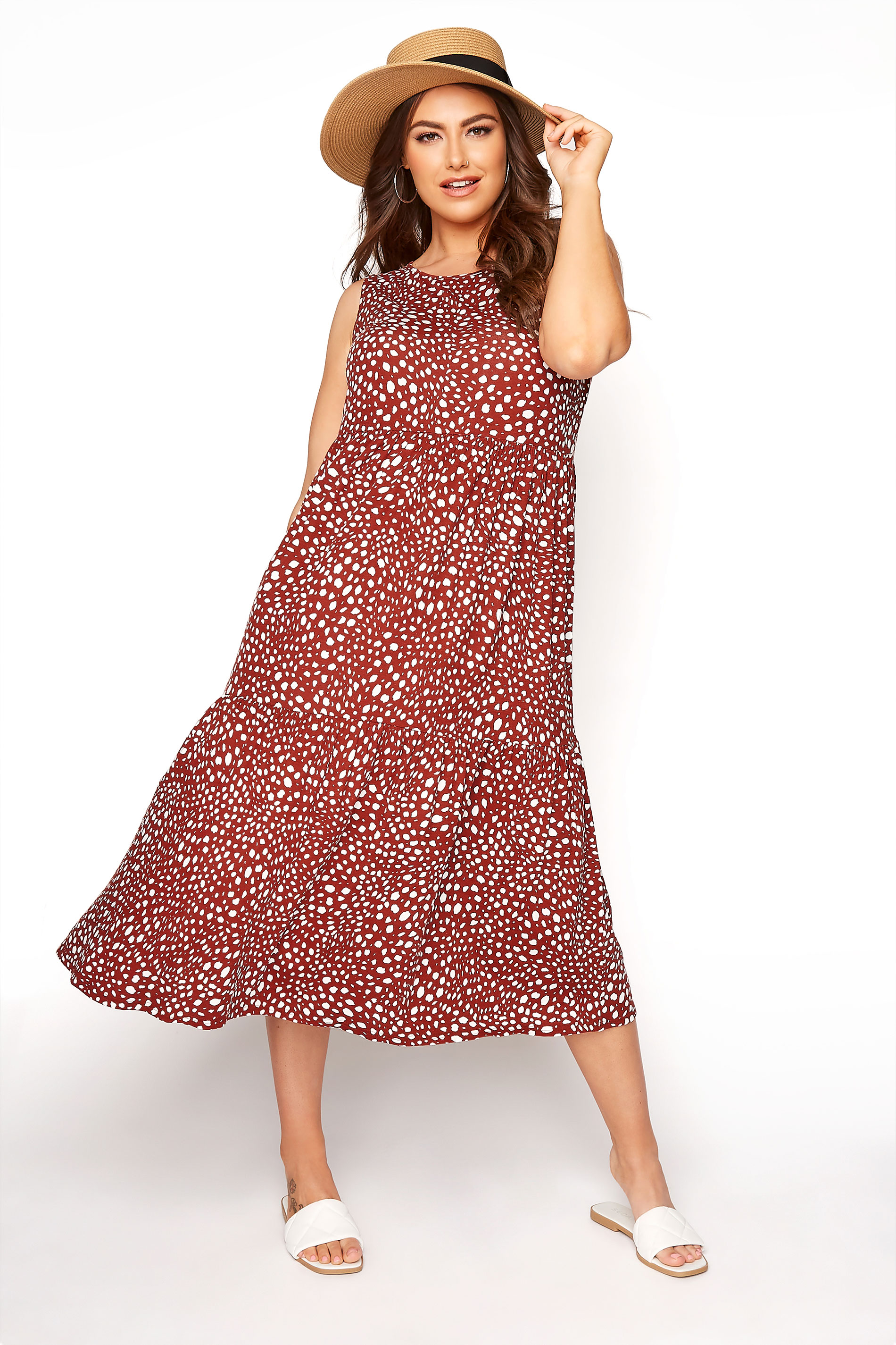 Rust Sleeveless Spot Print Midaxi Dress