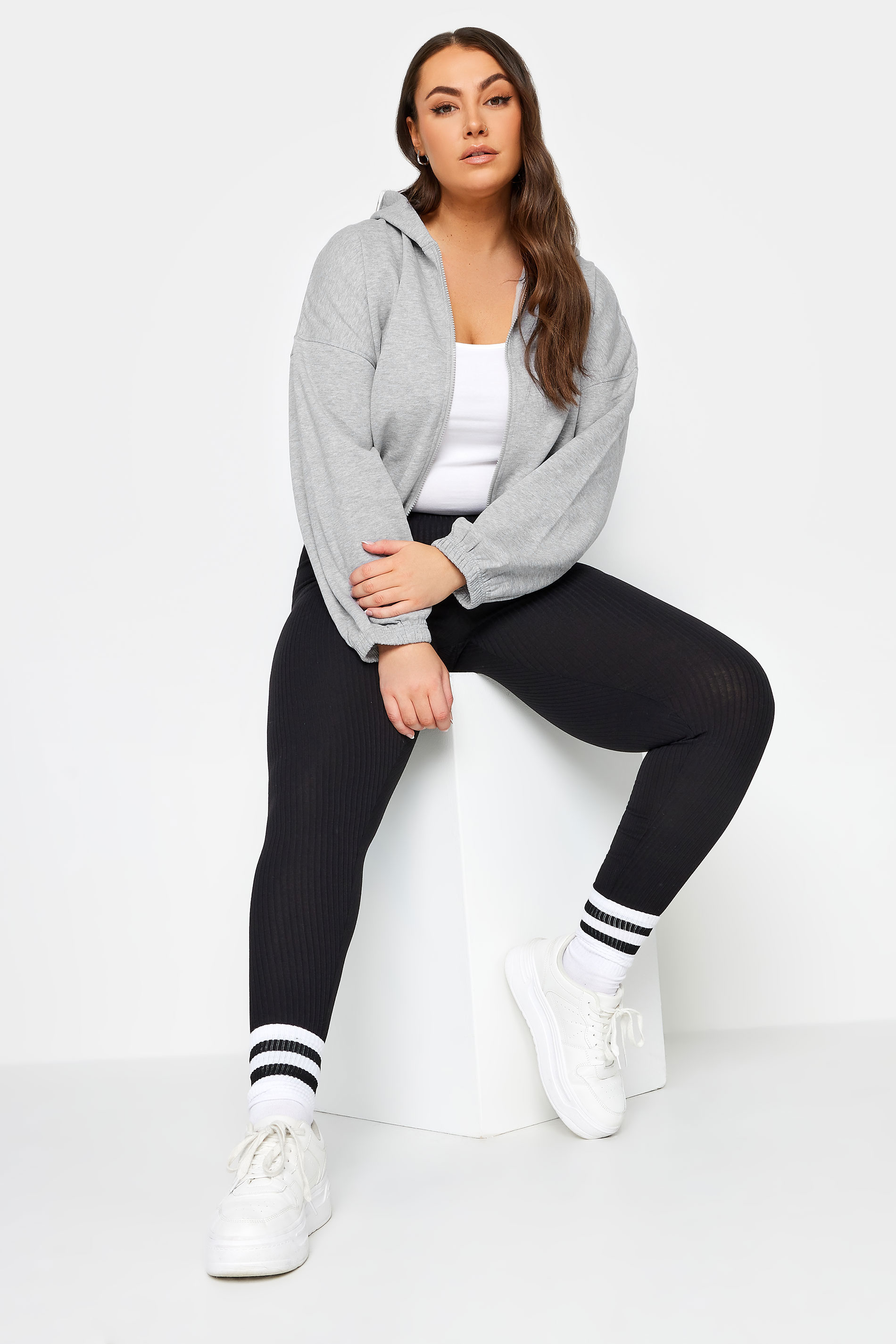 LIMITED COLLECTION Plus Size Grey Cropped Zip Through Hoodie | Yours Clothing 2