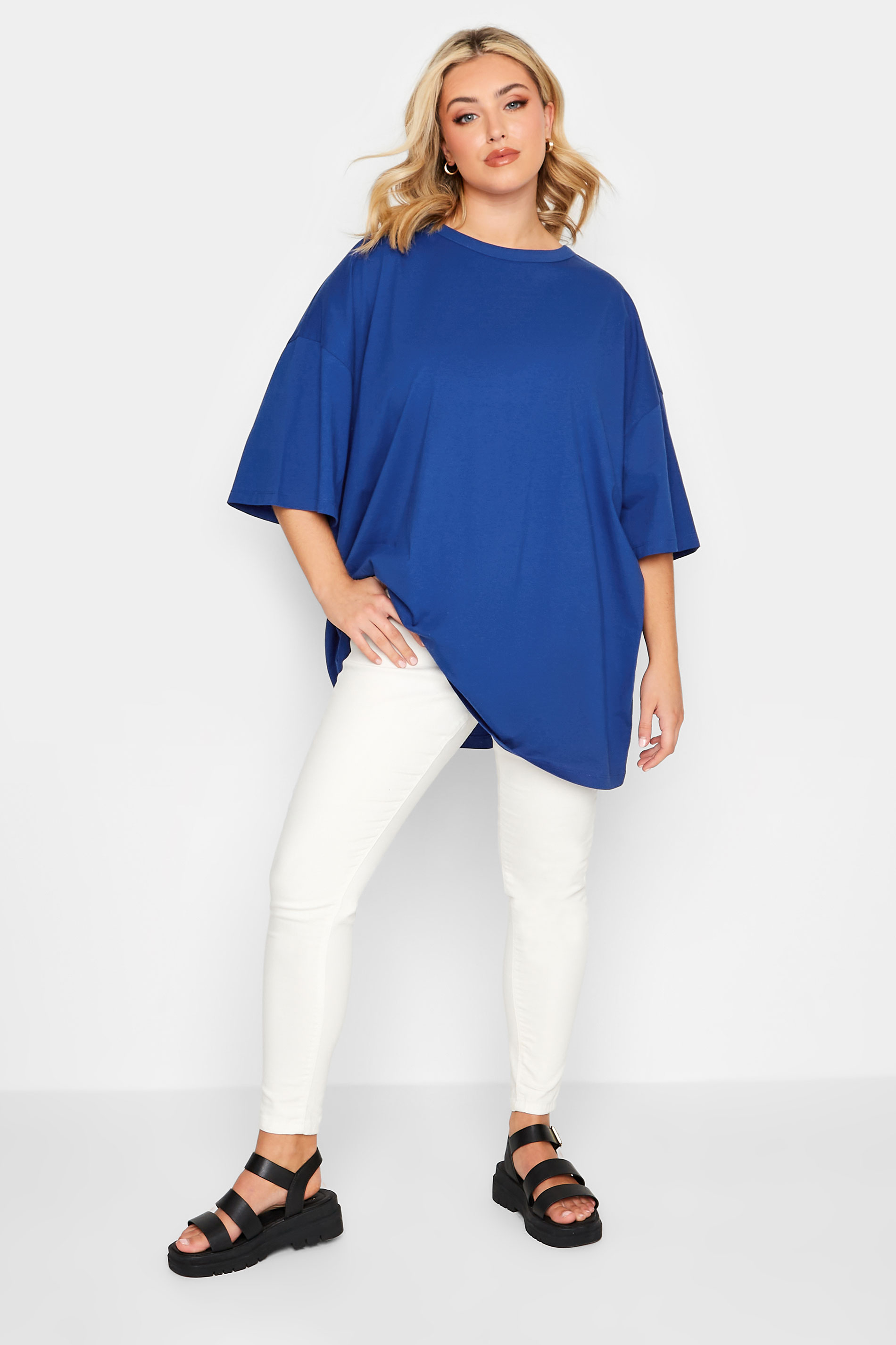 YOURS Plus Size Cobalt Blue Oversized Boxy T-Shirt | Yours Clothing 2