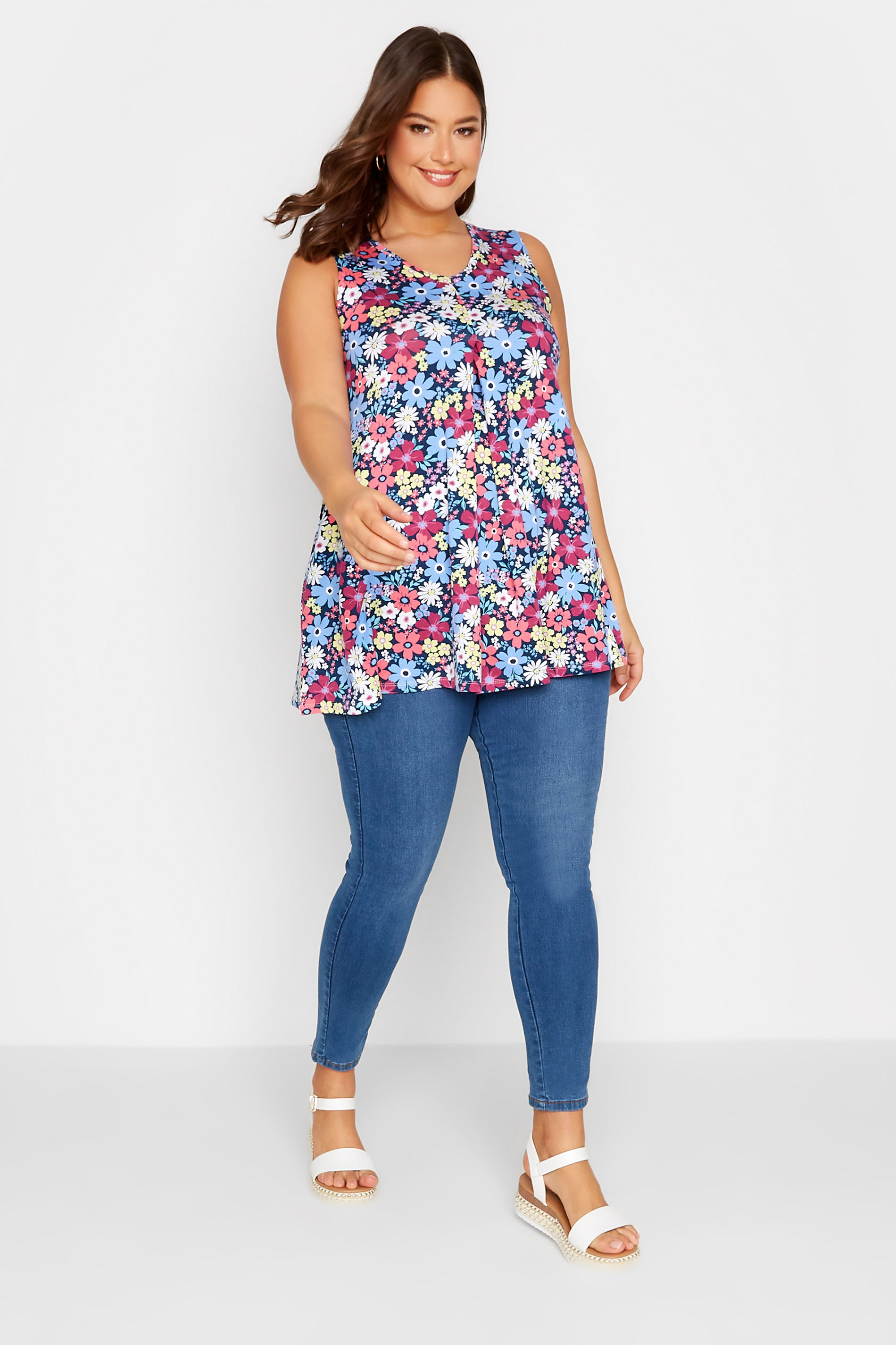 YOURS Plus Size Blue Floral Print Swing Vest Top | Yours Clothing  2