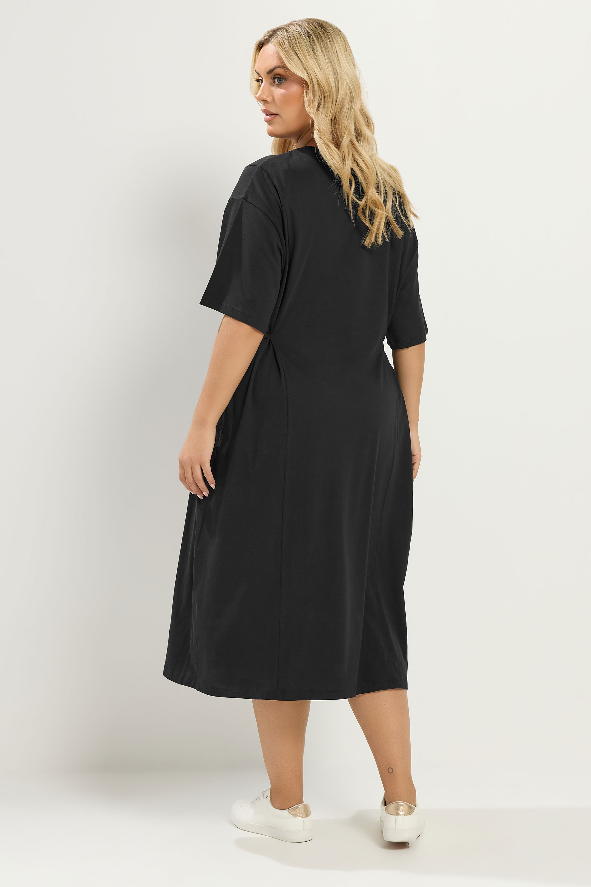 YOURS Plus Size Black Front Tie Midi Dress | Yours Clothing 2