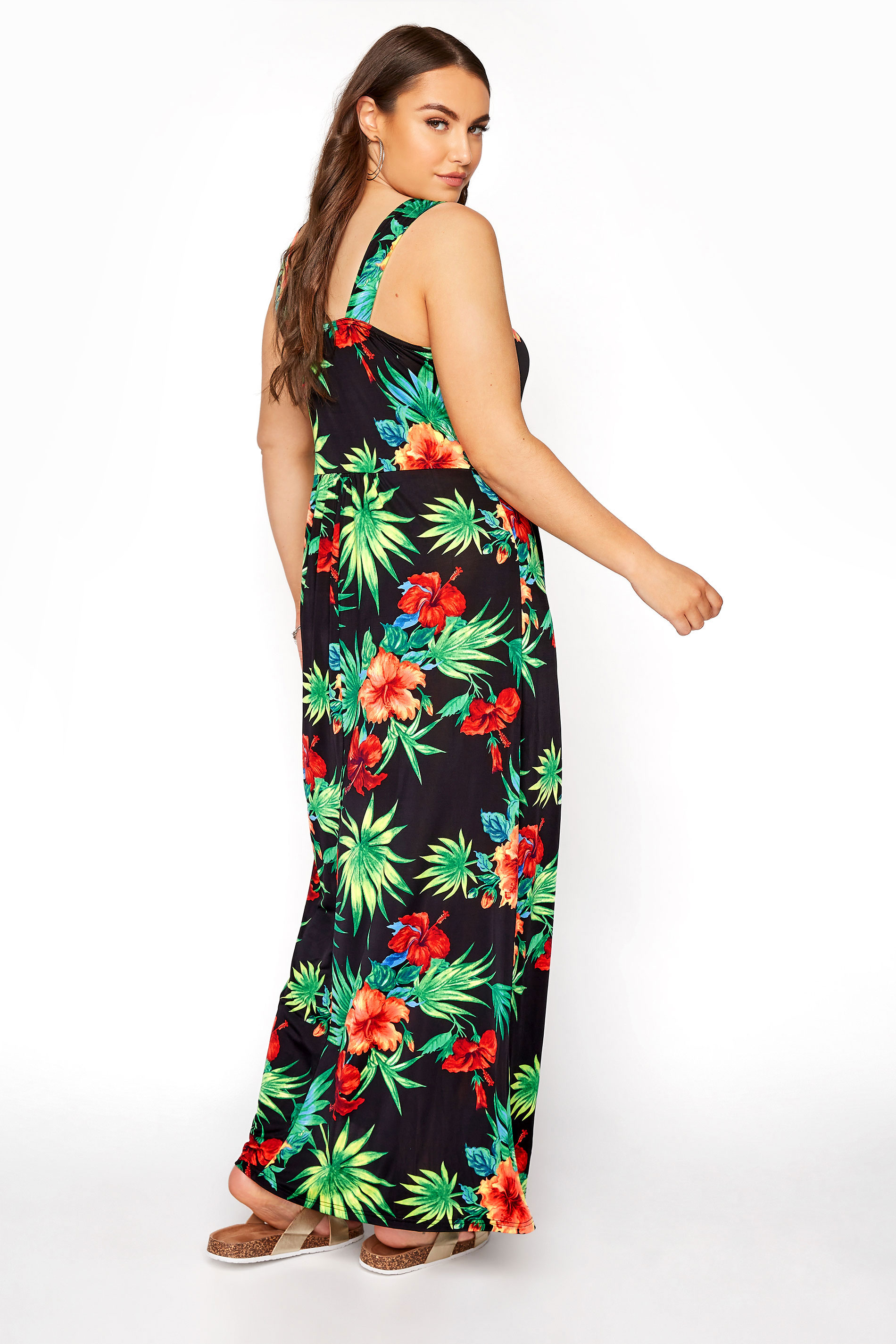 Black Bright Tropical Bow Front Maxi Dress | Yours Clothing