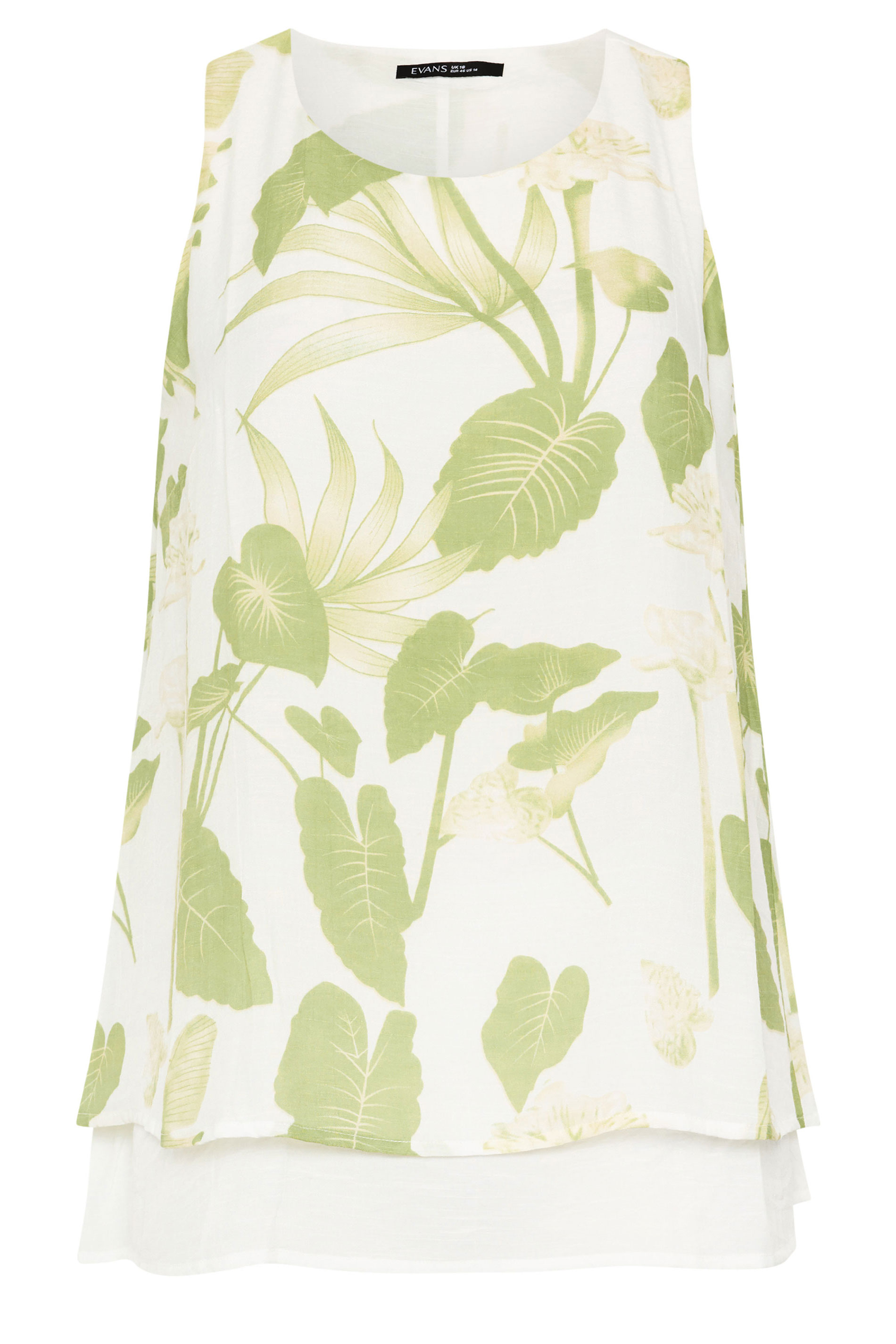 EVANS Plus Size Green Leaf Print Double Layer Vest Top | Evans 6