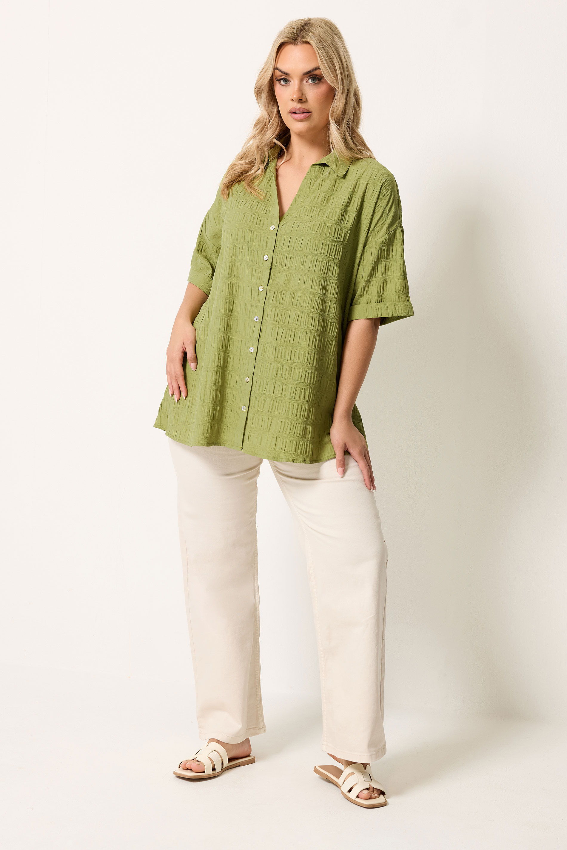 YOURS Plus Size Green Textured Shirt 1