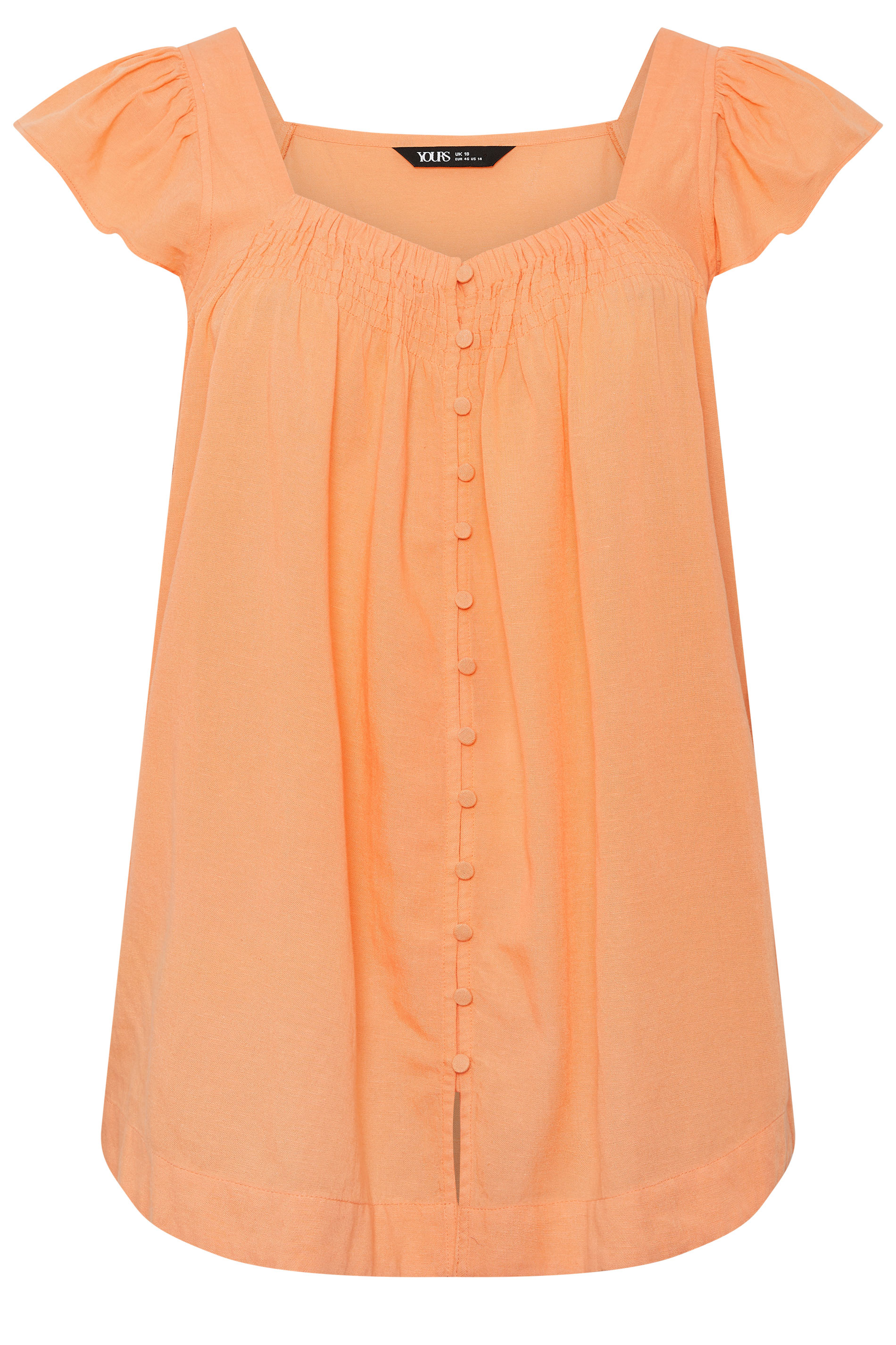 YOURS Plus Size Orange Linen Cap Sleeve Top | Yours Clothing 5